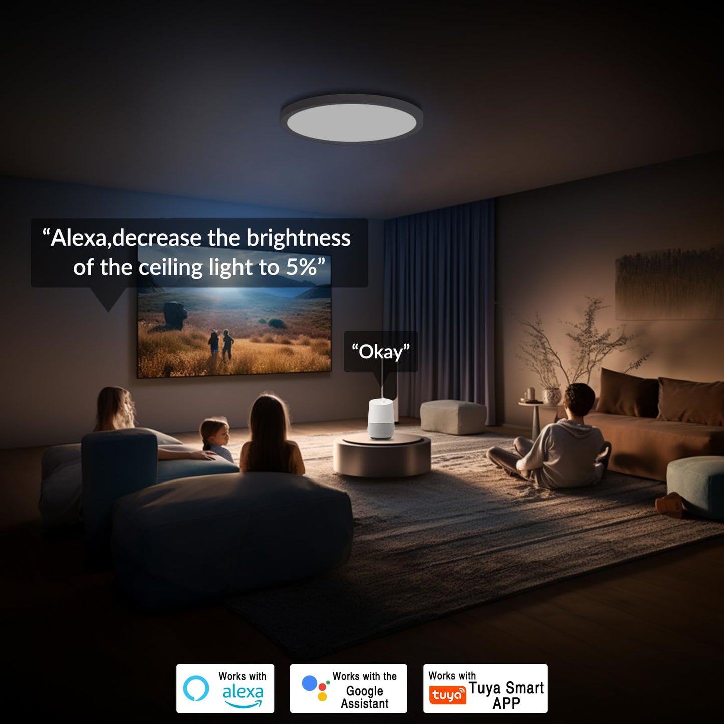 TITISLUMP 2 Pack Smart RGB LED Ceiling Light with Remote, 12" WiFi Flush Mount Ceiling Light Works with Alexa & Google Home, 24W=2400LM Dimmable, DIY Colors & 2700K-6500K, for Bedroom Living Room