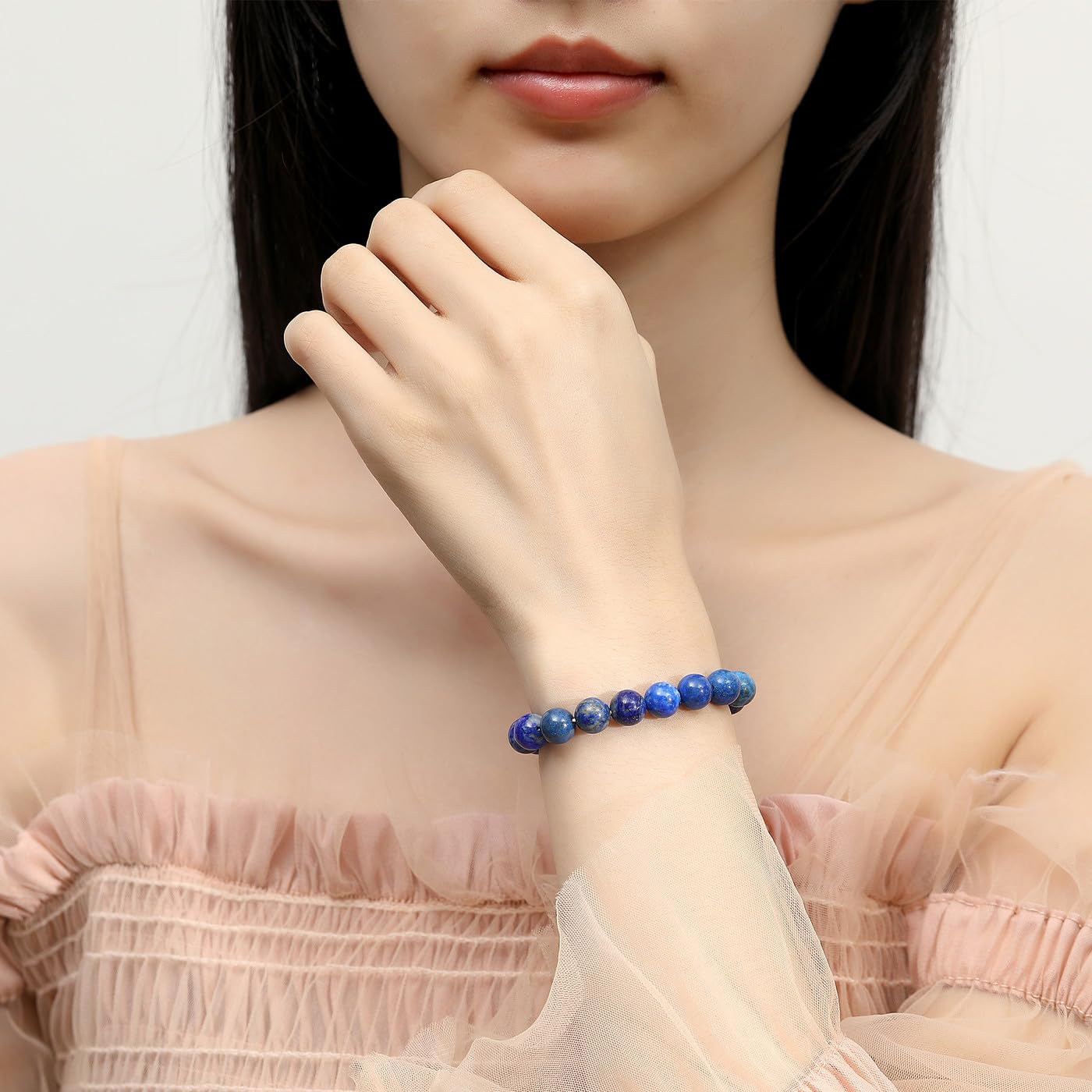 MAIBAOTA Blue Bracelets for Women Blue Gifts for Women 8 mm Beaded Bracelets for Women Men Stone Jewelry Lapis Lazuli Bracelet