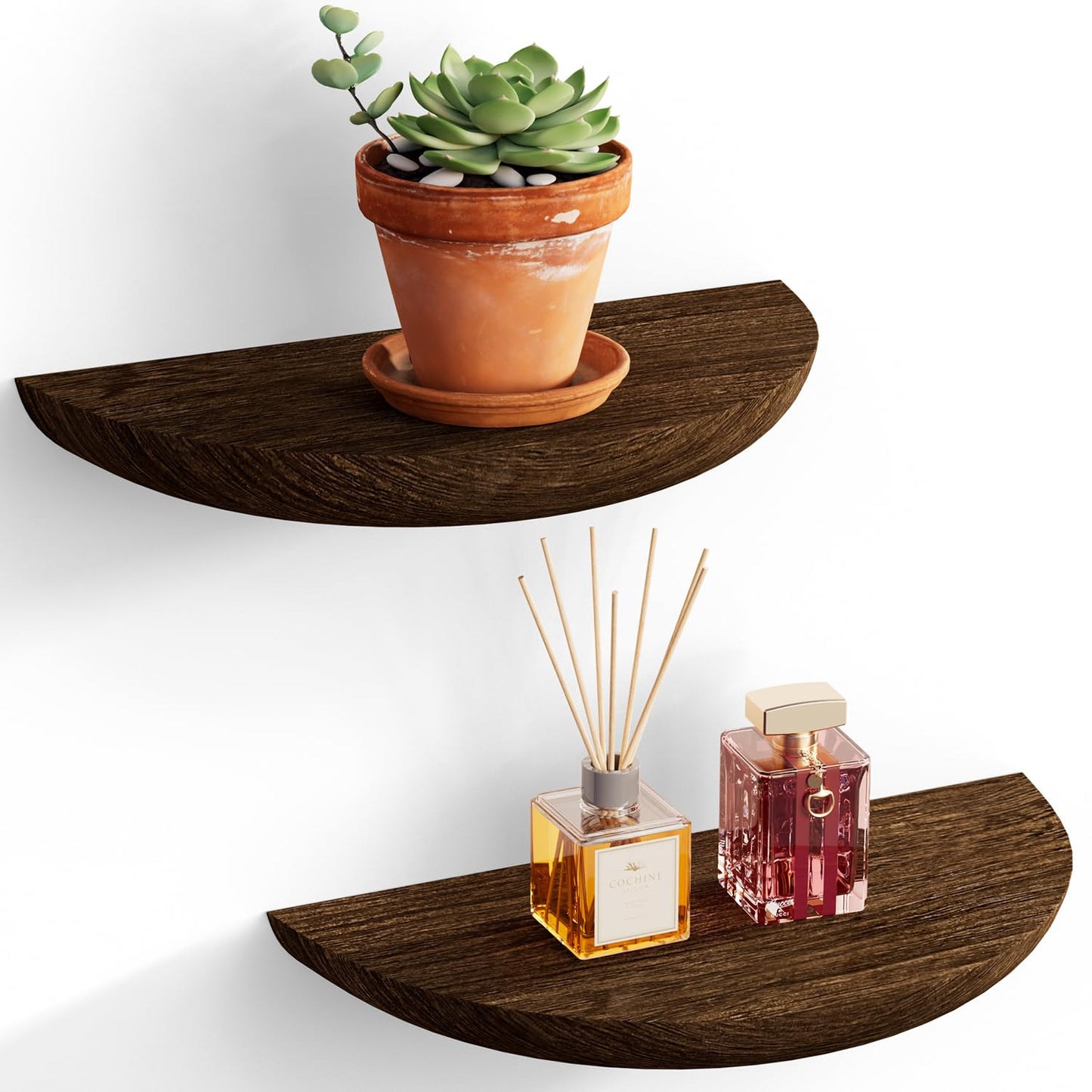 QsQueen Solid Wood Half Round Floating Wall Shelves | Elegant Floating Shelves, Elevate Your Space. Perfect for Living Rooms, Bathrooms, Bedrooms, Offices, Children's Rooms