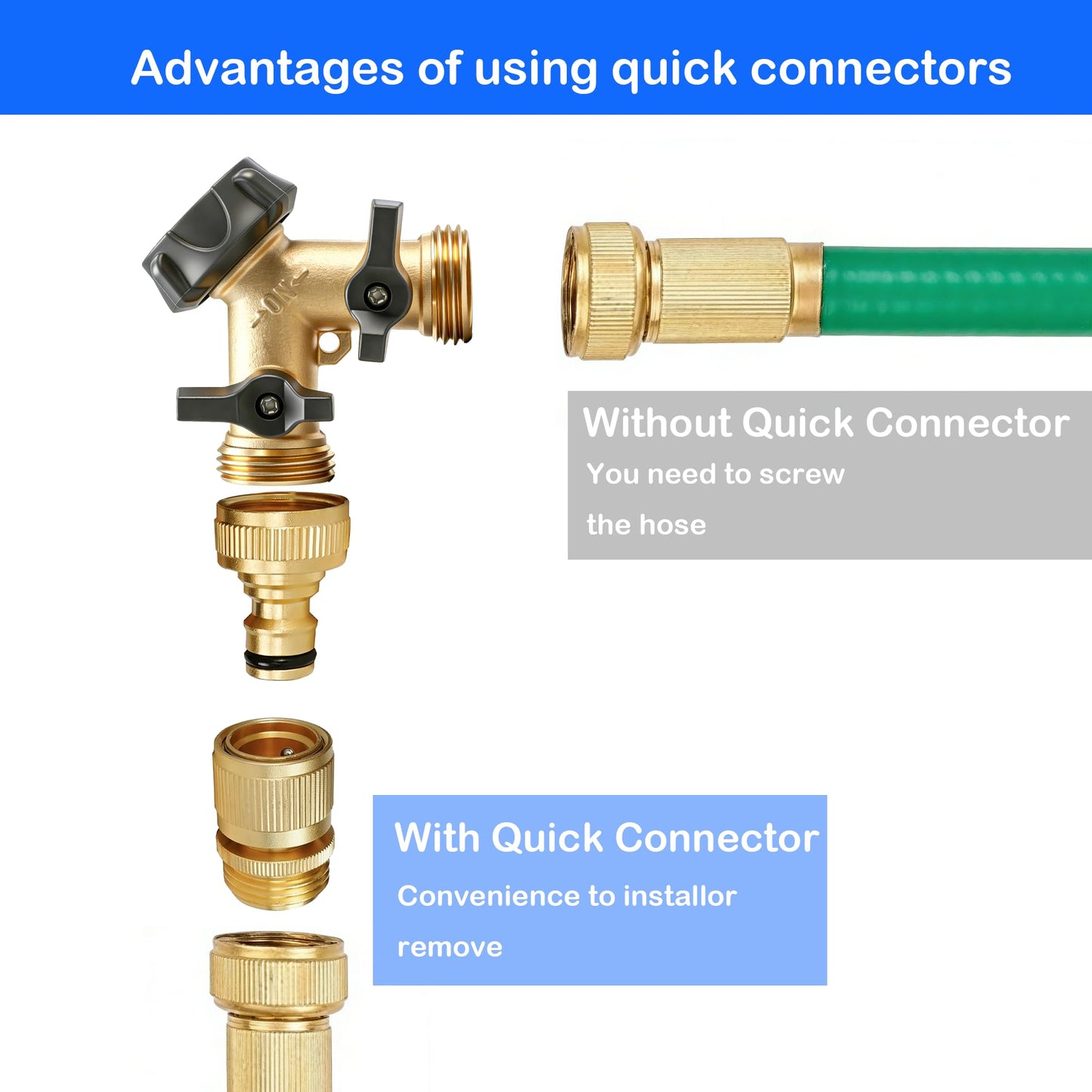 Hourleey Garden Hose Quick Connect, 8 Set Solid Brass 3/4 Inch GHT Thread Garden Hose Quick Connect Fittings, No-Leak Male and Female Water Hose Quick Release Connectors