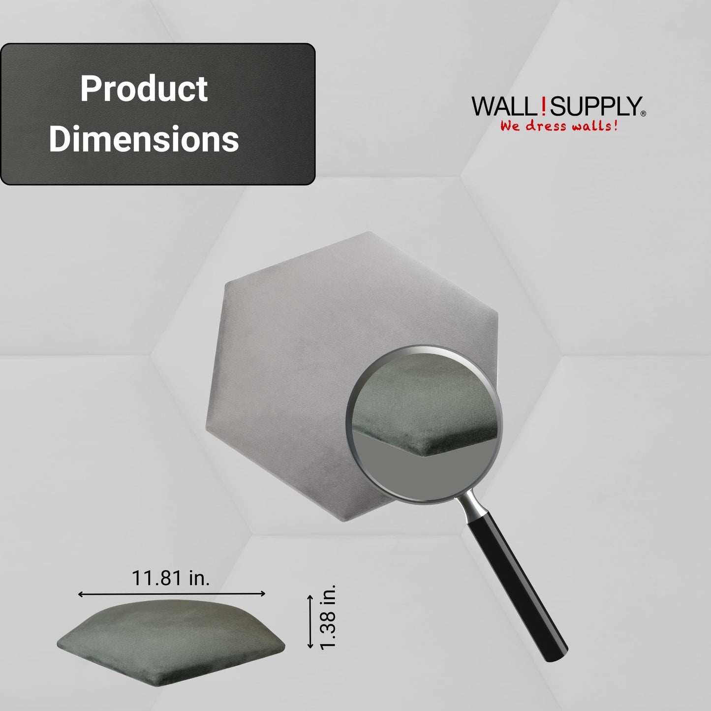 Wall!Supply - Gray Hexagon Velvet Wall Panels - Plush Textile Wall Covering for Feature Walls - Textured Peel-and-Stick Wallpaper Alternative - Sound Dampening - Easy DIY Installation (2-Pack)