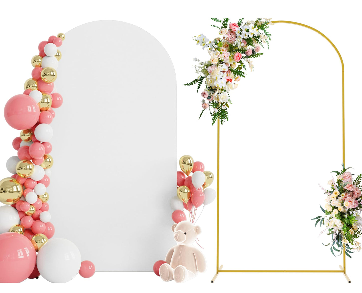 Wokceer 7.2 FT Wedding Arch Backdrop Stand and White Arch Cover, Metal Arch Stand with Arch Stand Cover for Birthday Party Wedding Ceremony Bridal Baby Shower Event Decor