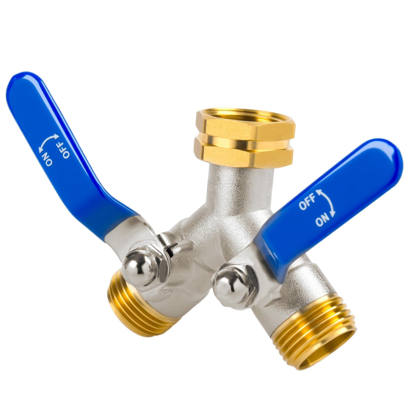 EJW Hose Splitter 2 Way, Garden Hose Splitters, Heavy Duty Faucet Splitter,Rv Brass Water Hose Y Splitter, Double Hose Connector, Spigot Splitter, Two Way Hose Manifold Valve 3/4 Inch GHT Thread.