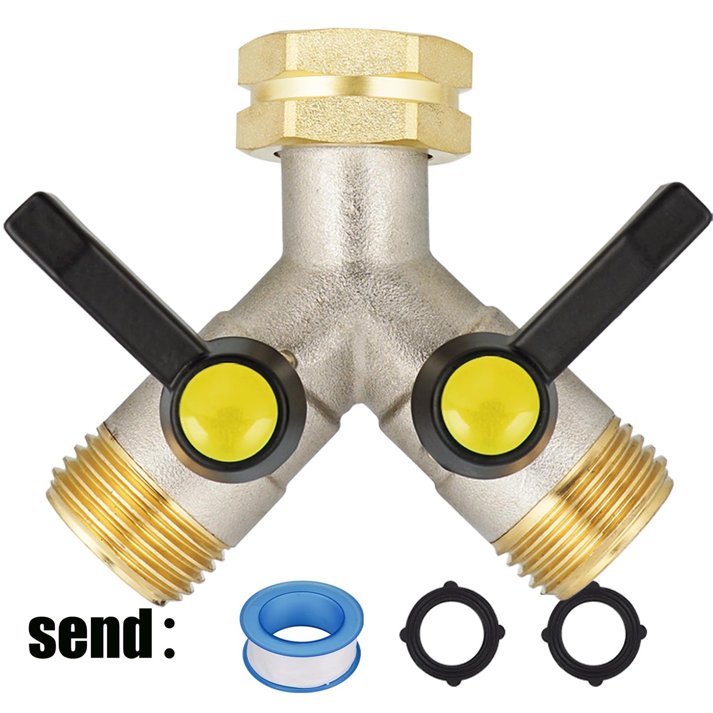 EJW Hose Splitter 2 Way, Garden Hose Splitters, 2 Way Faucet Splitter, Water Spigot Splitter, RV Brass Hose Splitter, Two way Hose Bib Splitter, Double Hose Connector, Hose Valve 3/4 Inch GHT Thread.