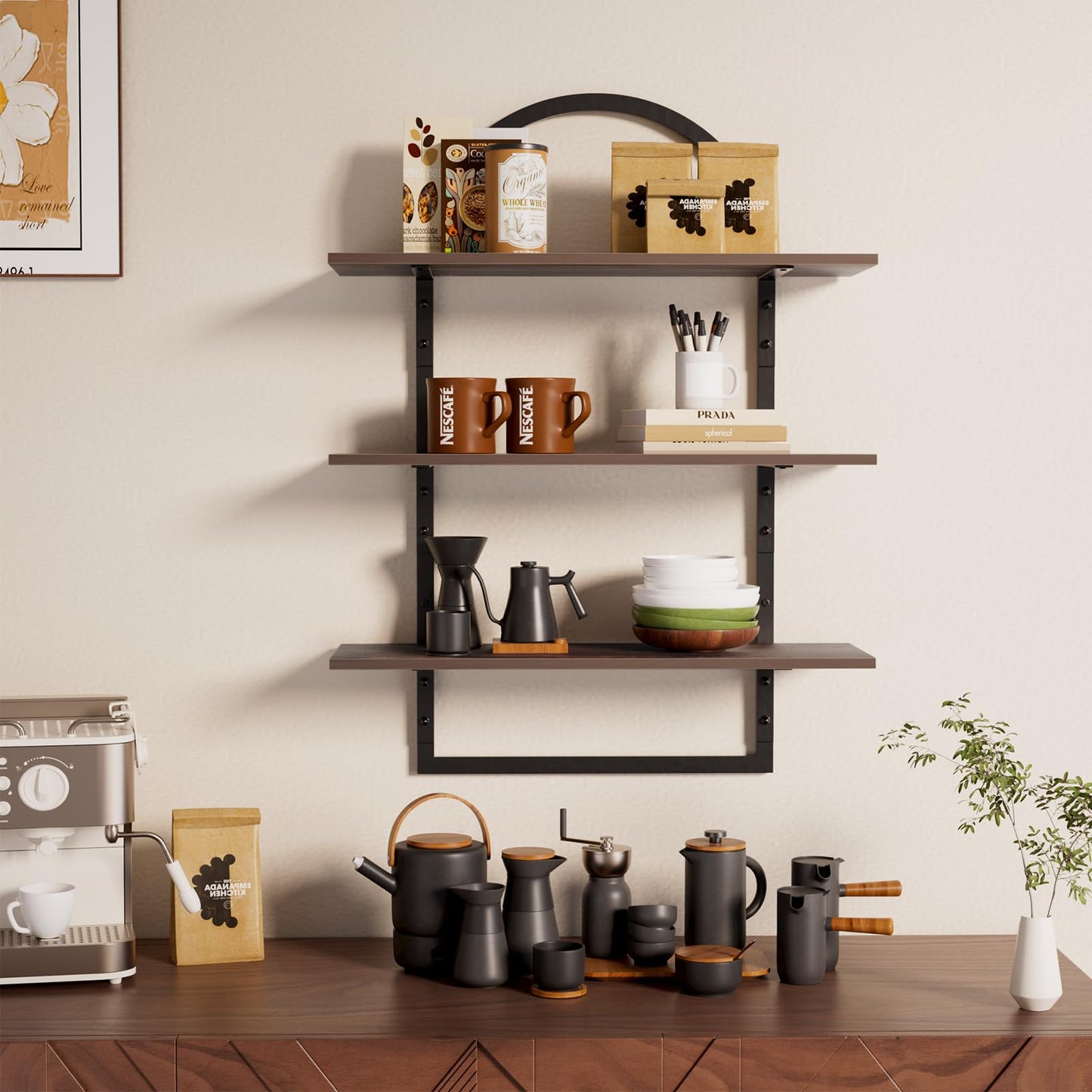 InnJoey Floating Shelf for Wall - 3 Tier 24"x 31.5" Shelves for Room Wall for Bathroom, Bedroom, Toilet, Kitchen, Living Room, Office, Rustic Brown