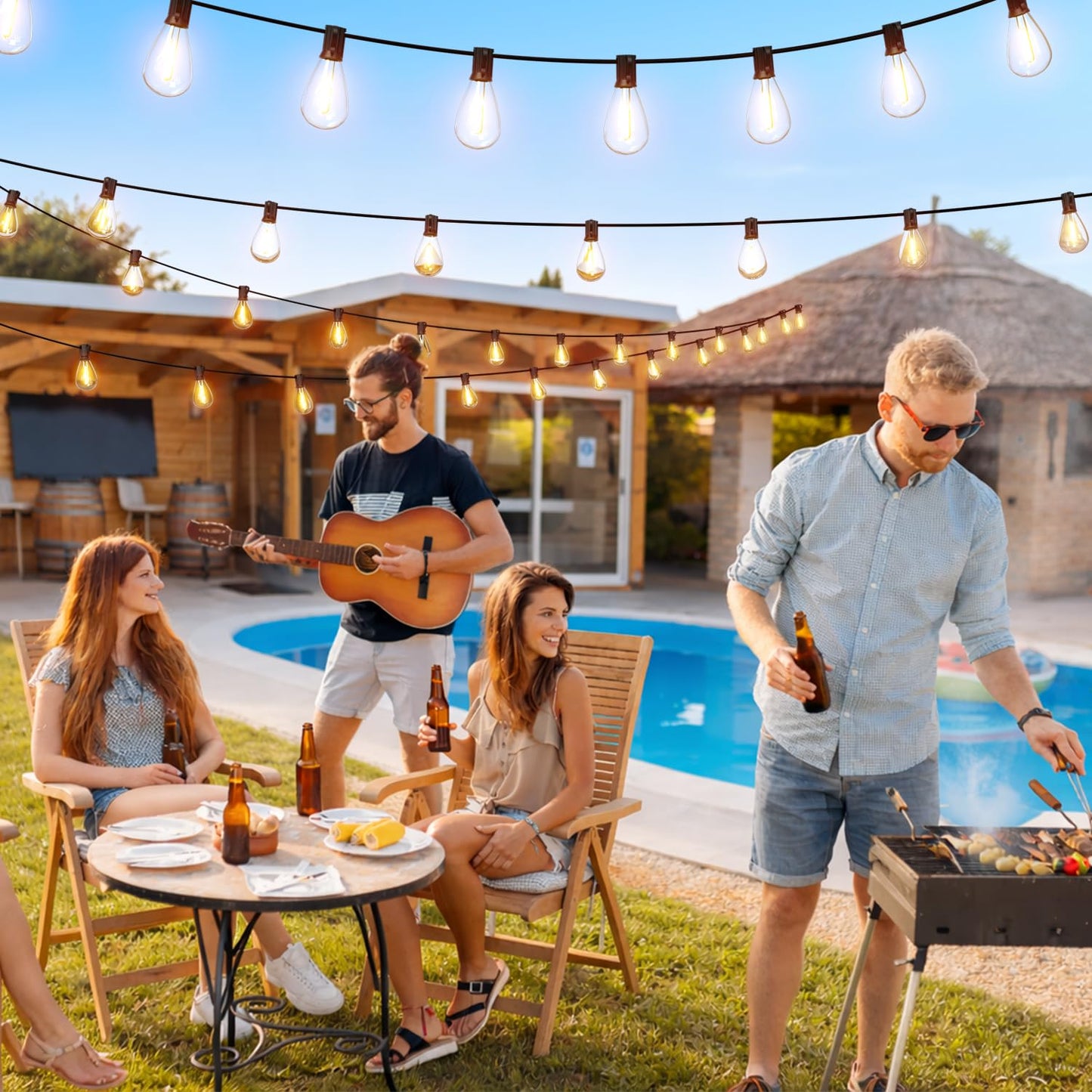 Sikitul Outdoor String Lights 50FT with 18+1 Shatterproof LED Bulbs, Remote Control Dimmable Patio Lights, Waterproof Hanging Edison Light for Backyard Garden Pergola, Timer & 3 Modes