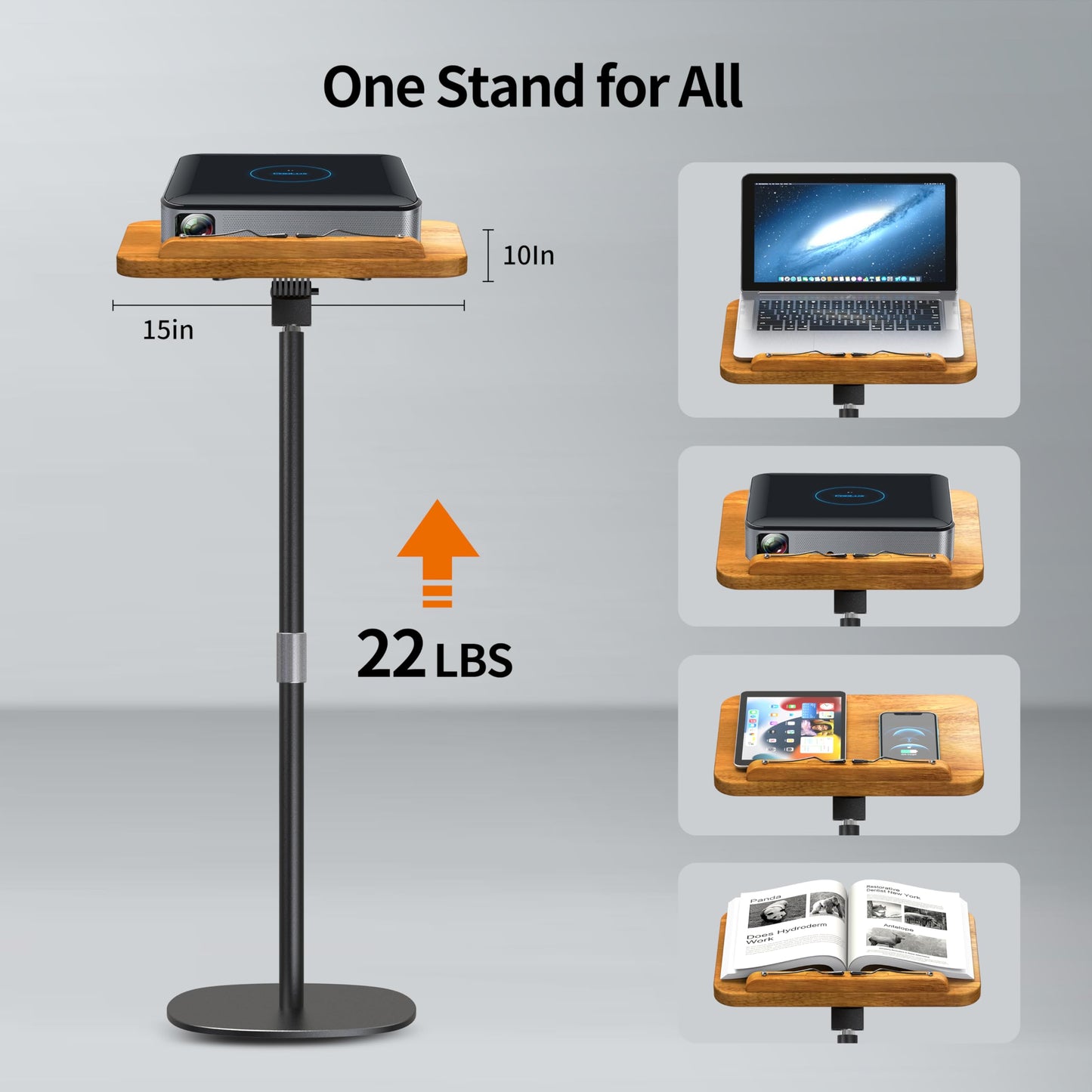 NAMON 2-in-1 Dual-use Floor & Desktop Book Stand, 100% Solid Wood, Height Adjustable from 16.5" to 51", Floor Reading Stand with Page Clip for Cookbooks, Sheet Music (Small - No Wheel - No T Tube)