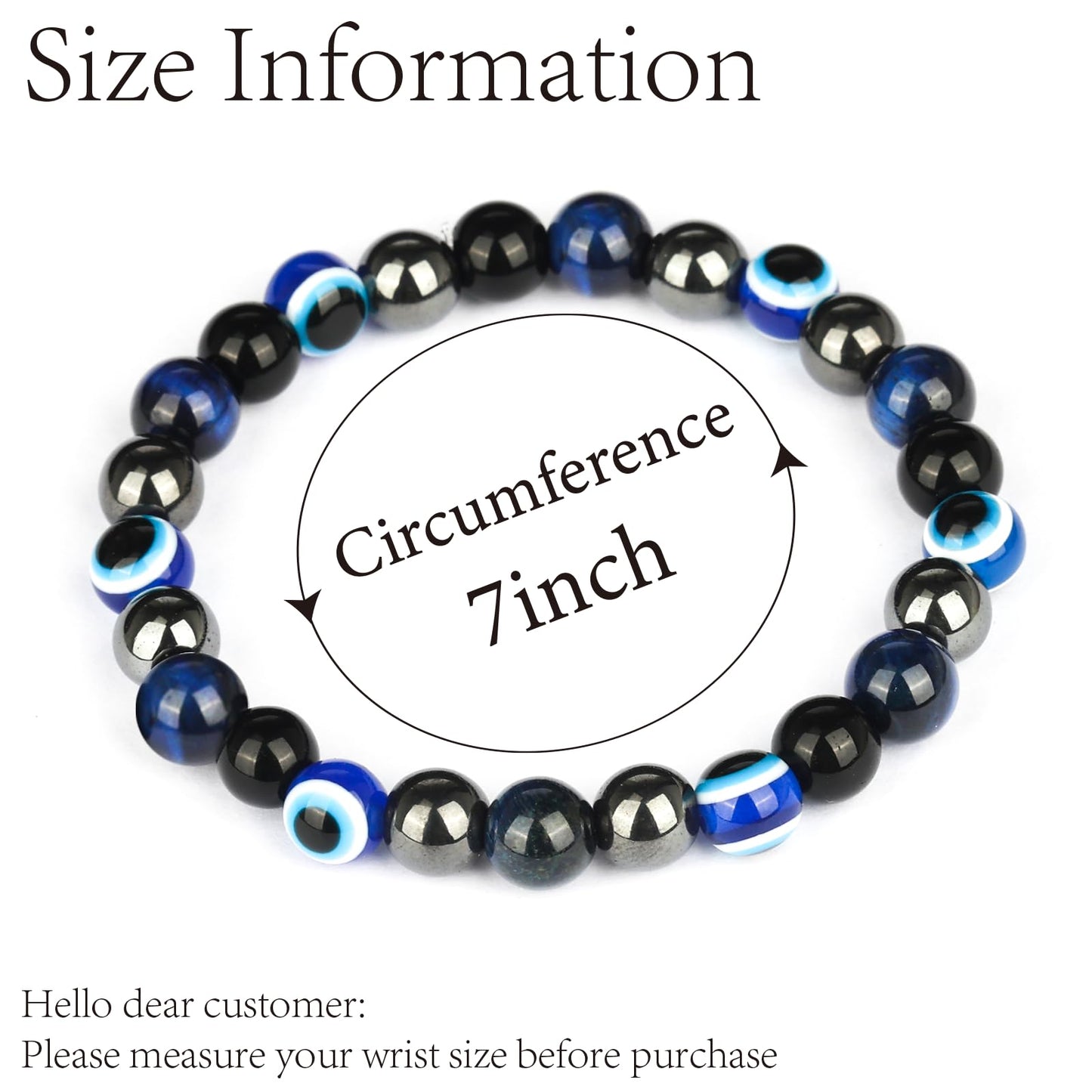 ZICRMIYA Evil Eye Bracelets for Men Women,8mm Evil Eye Beads Black Obsidian Hematite Tiger Eye Bracelets Protection Bracelet Healing Bracelet Bring Luck and Prosperity Happiness