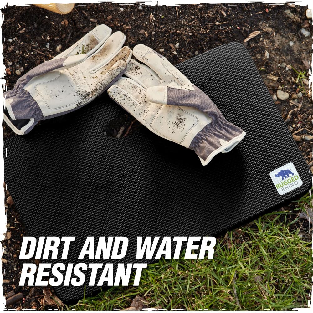 RUGGED RHINO Heavy Duty Patent Pending Kneeling Pad, Shock Absorbent Thick Knee Pads, Holds Up to 300 lbs, Protect Knees from Hard Concrete Surfaces, For Mechanics, Yard Gardening, Gym, Onyx Black