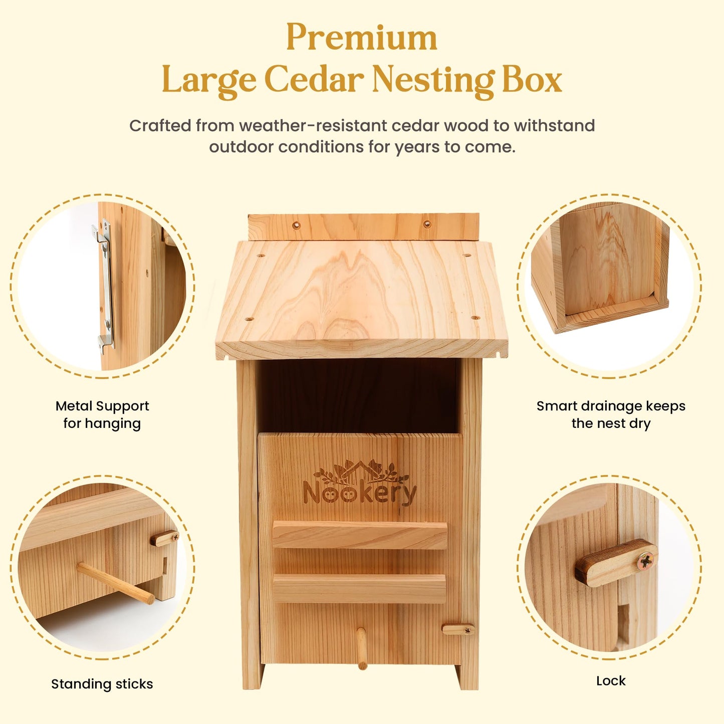 Owl House for Outdoors – Premium Large Cedar Nesting Box – Prebuilt Wooden Birdhouse for Screech Owls – Easy to Hang with Two Hanger Brackets, Mounting Screws & Cedar Shavings