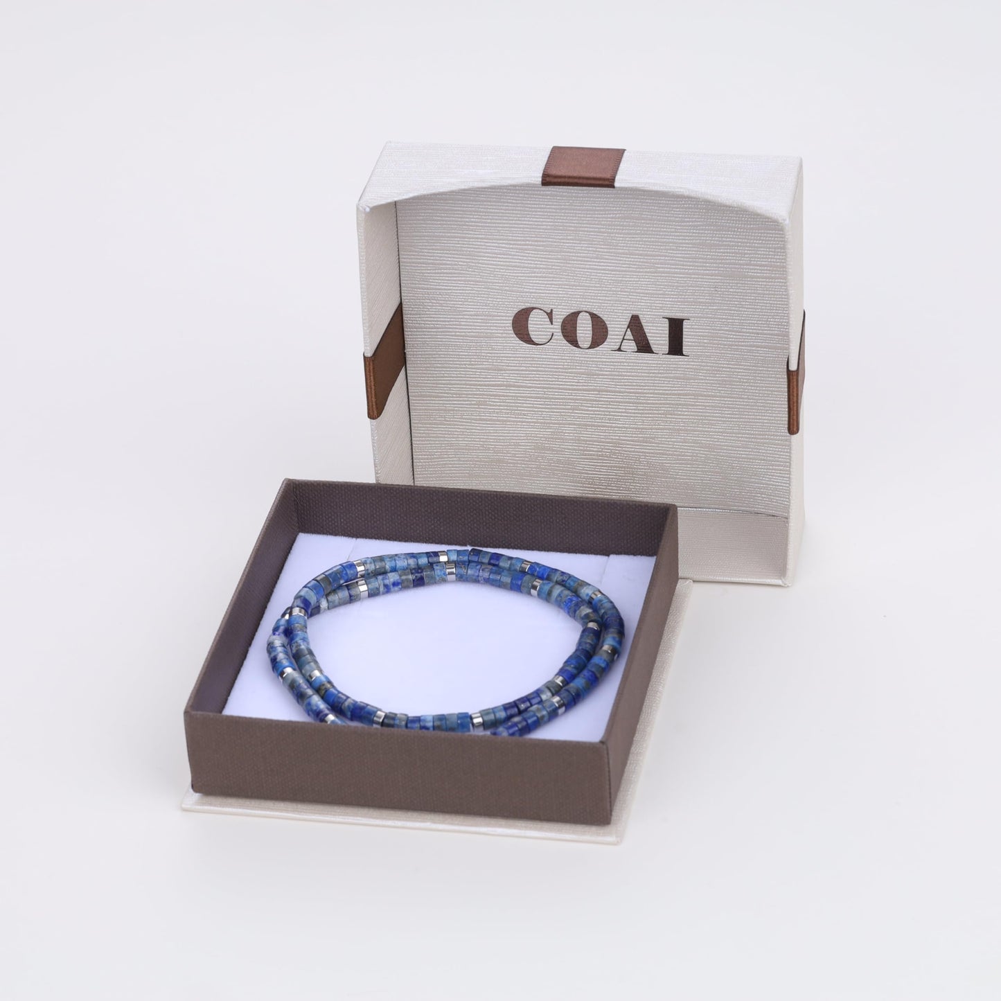 COAI Lapis Lazuli Bracelet for Men, Layered Blue Stone Heishi Beads Bracelet for Men L