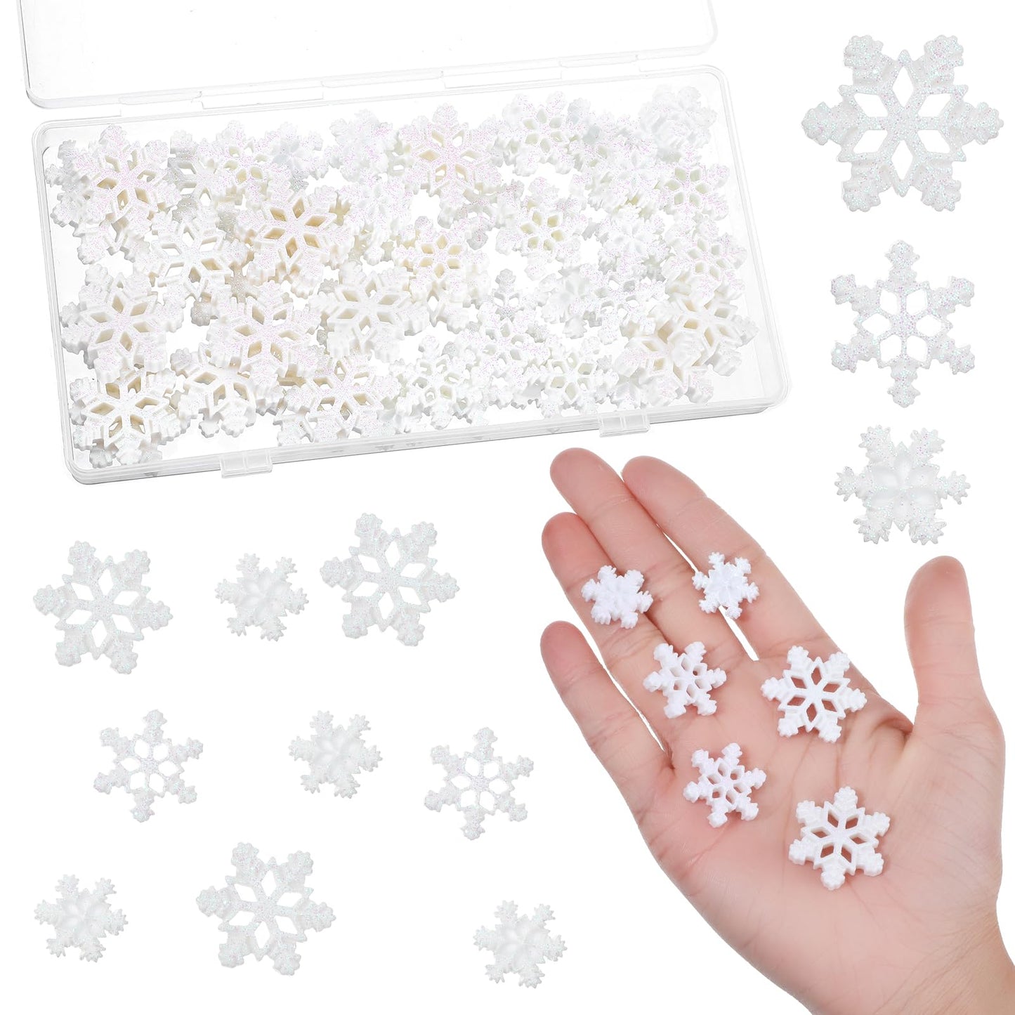 60 PCS Small Snowflakes for Craft Mini Snowflakes for Crafts Glitter Resin-Snowflakes Tiny Resin Snowflake Small-Snowflakes Glitter for Embellishment DIY Craft Project Winter Supply, 3 Different Size