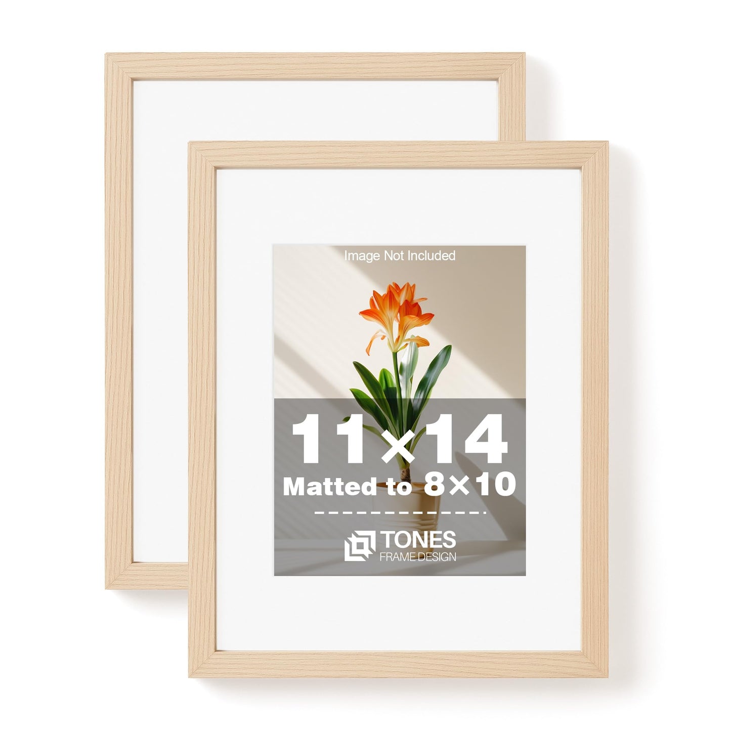 TONES FRAME DESIGN 11x14 Picture Frame with Mat to 8x10 Natural Wood Solid Veneer 11x14 Frame Set of 2 with Shatterproof Plexiglass, Wooden 11 x 14 Picture Frames for Poster Gallery Wall Home Decor, 2 Pack