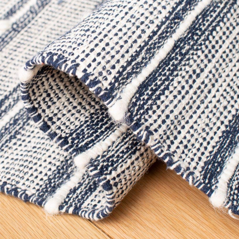 SAFAVIEH Striped Kilim Collection 8' x 10' Navy / Blue STK513N Handmade Flatweave Cotton Area Rug