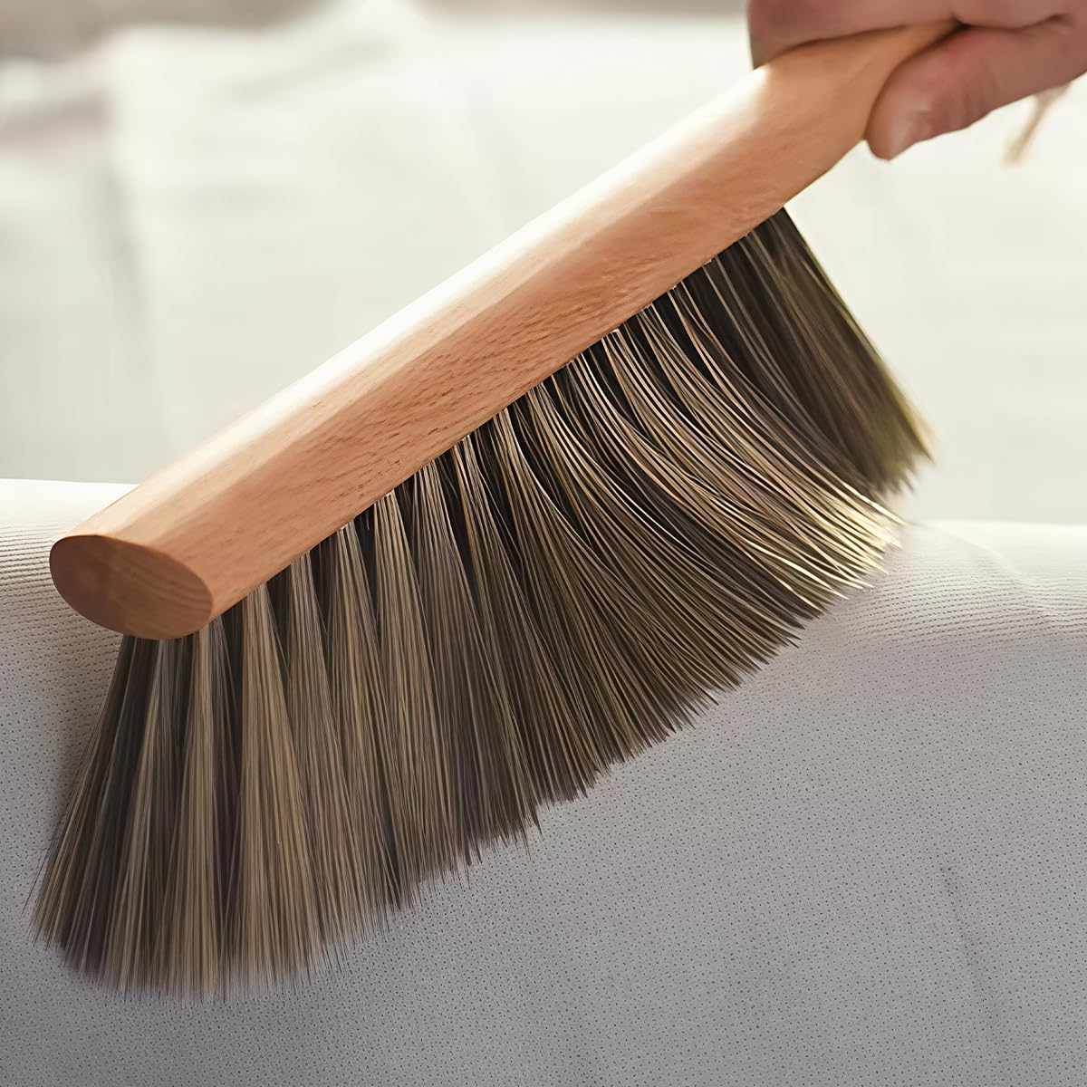 Soft Bristle Hand Brush Wooden Handle for Shop Bench Upholstery Sofa Furniture, Non-Scratch 14 Inch Long (Gray)