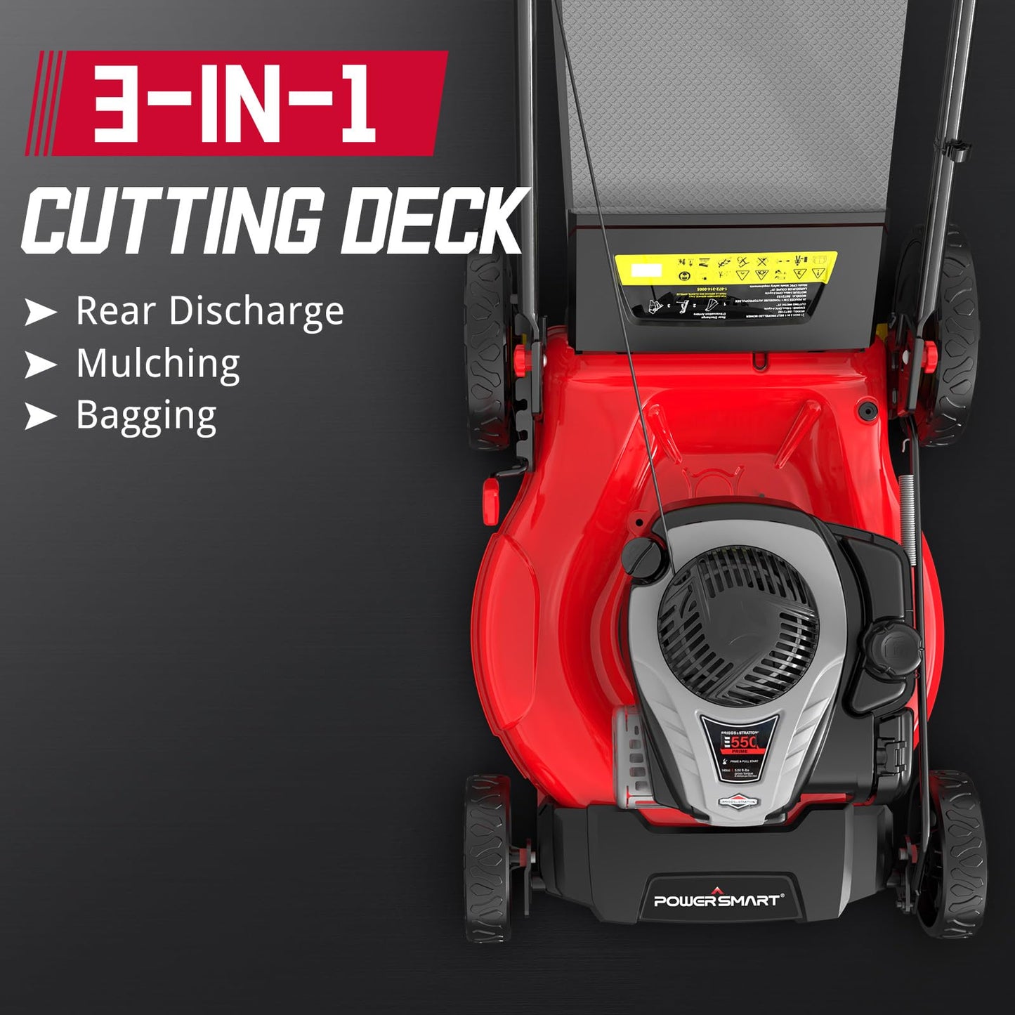 PowerSmart 21" Self-Propelled Lawn Mower with 140cc Briggs & Stratton Engine - Heavy-Duty Steel Deck, 6 Cutting Heights, 3-in-1 Mulching System