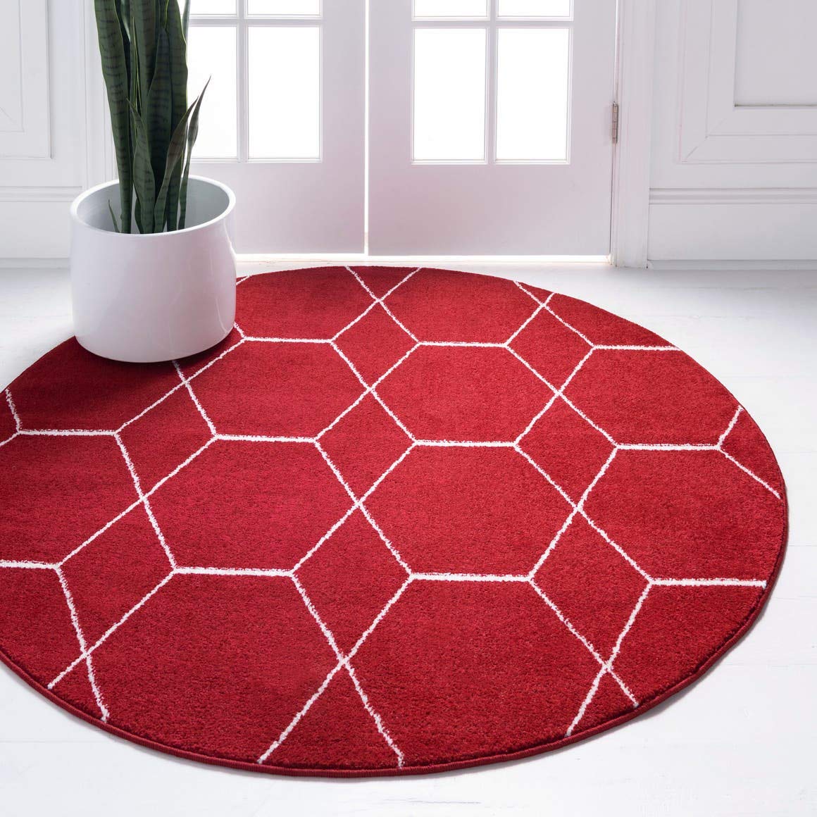 Unique Loom Trellis Frieze Collection Area Rug - Geometric (5' 1" Round Red/Ivory)