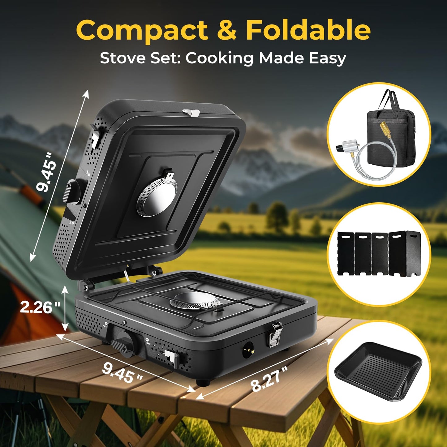 2 Burner Portable Camping Stove Propane, Folding Propane Stove for Camping, Camp Stove with 17,000 BTU,Two Adjustable Burners Gas Camping Stove with Carrying Bag for Outdoor Cooking,BBQ