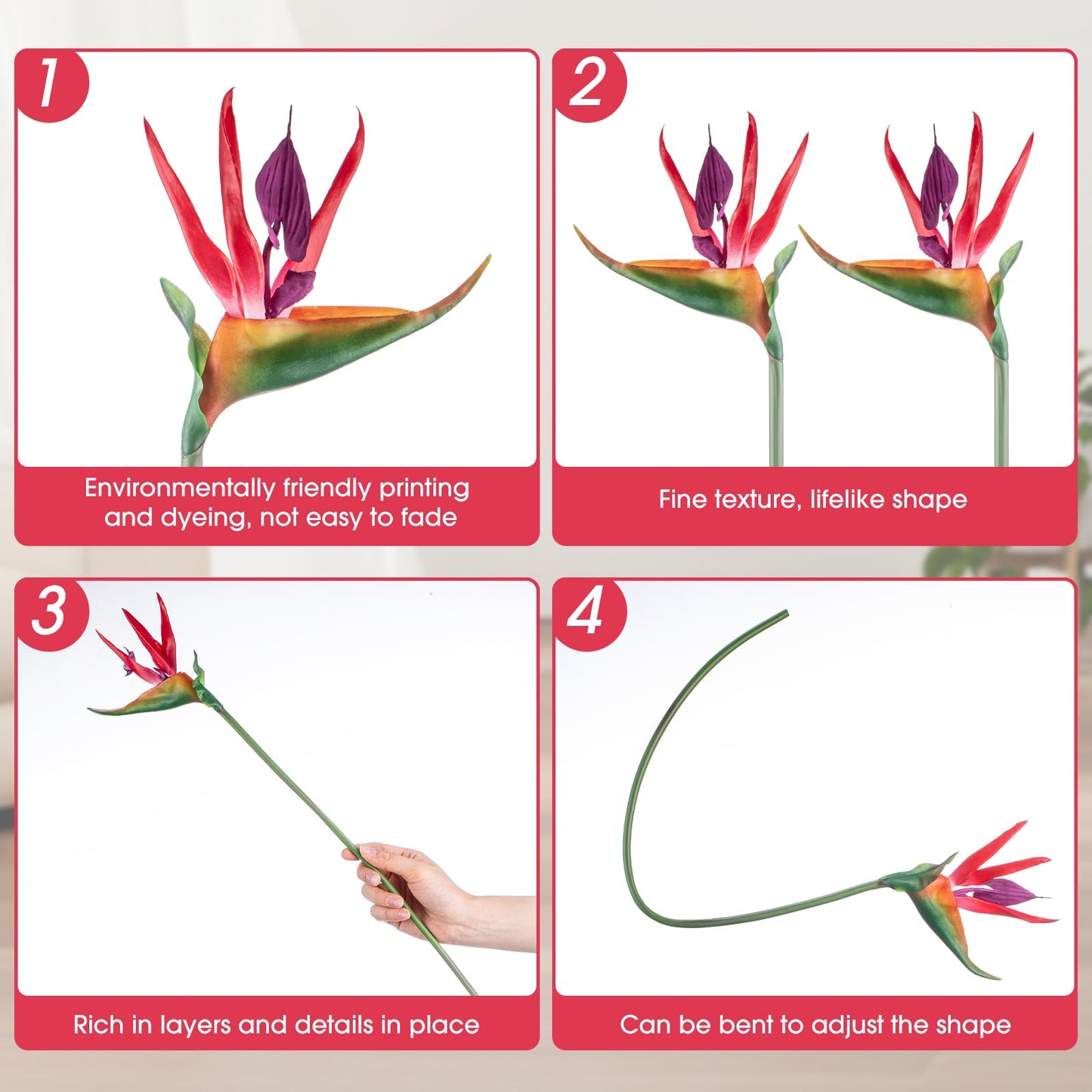 Hanaive 12 Pcs Bird of Paradise Artificial Plant 24 Inches Hawaiian Tropical Flowers Fake Rubber Strelitzia Faux Flowers Bouquet for Home Garden Office Wedding Indoor Outside Party Decor DIY (Pink)