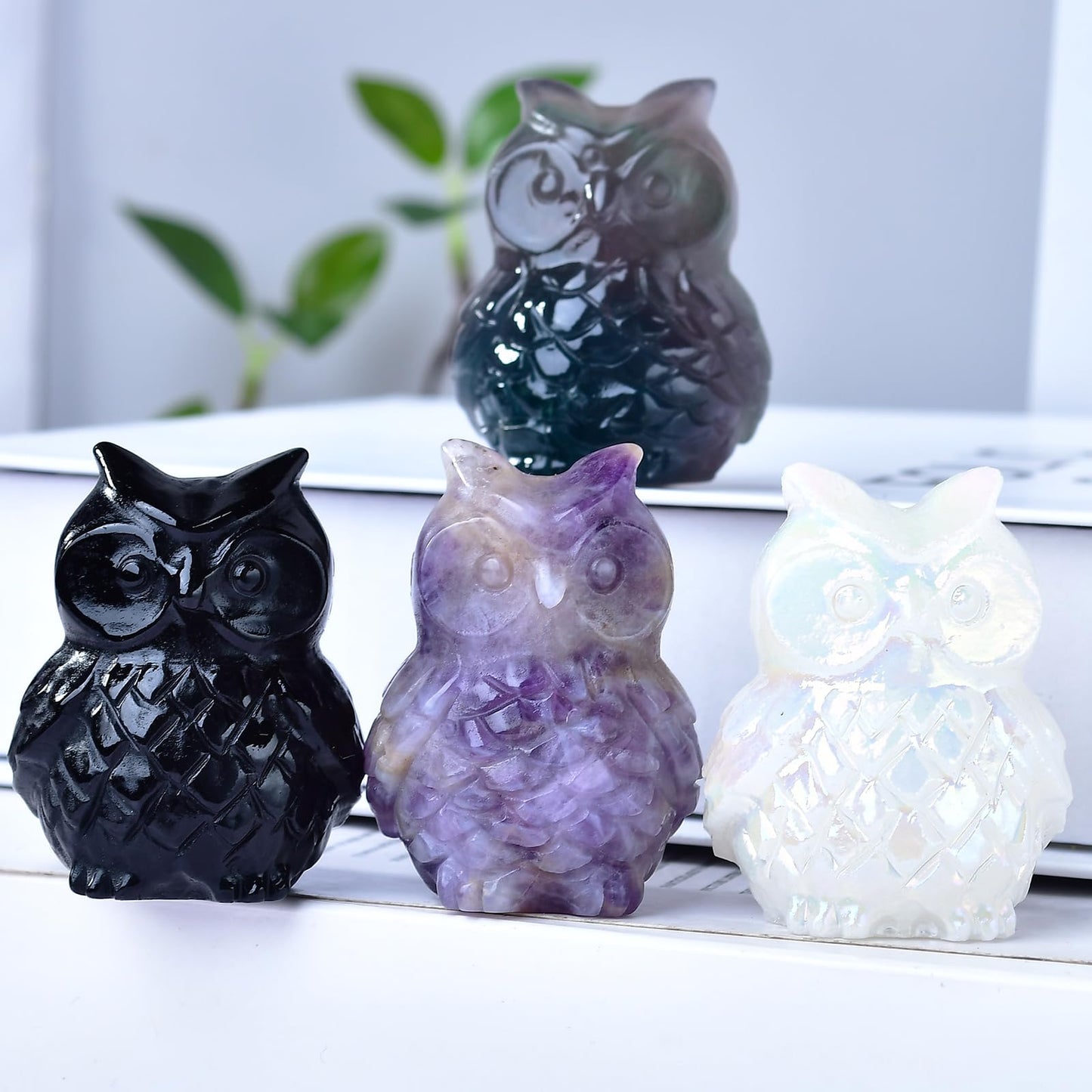 Ytbeoxk 1.9 Inch Black Obsidian Owl Statue, Healing Crystal Cute Decor Figurine, Hand-Carved Gemstone, Bedroom Office Spiritual Gift, Owl Gifts