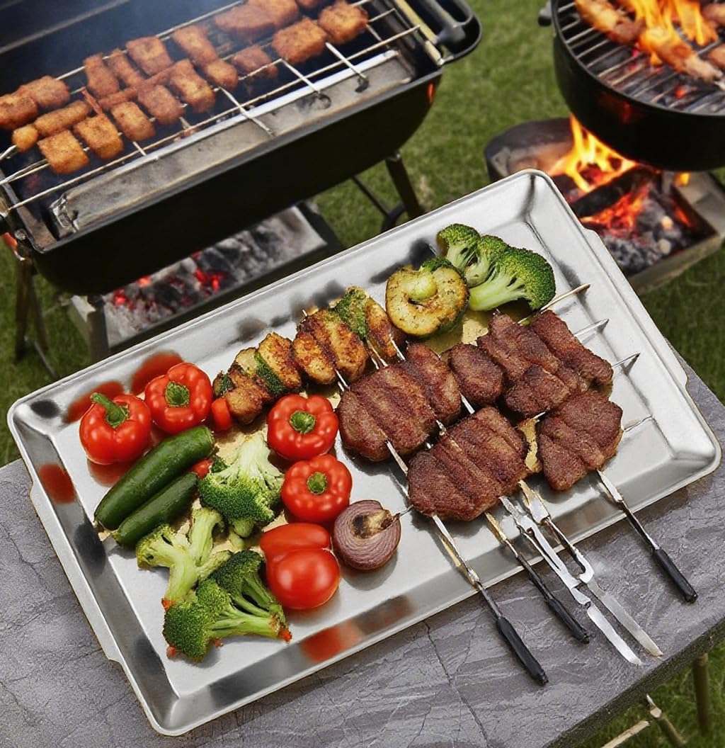 15.8" x 9.5" Large Serving Platters, Stainless Steel Heavy-Duty Large Serving Trays, Silver Rectangular Plates for Food, Fruit, Party, Wedding, Christmas, Chip and Scratch Resistant