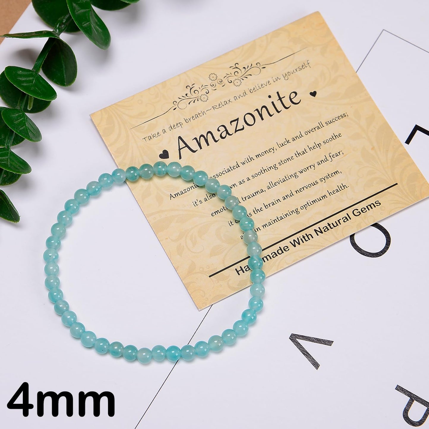CHCCOYE 4mm Natural Healing Gemstone Bracelet Handmade Yoga Stretch Elastic Bracelet Stress Relief Crystal Jewelry for Men and Women (4mm Grade A Amazonite)