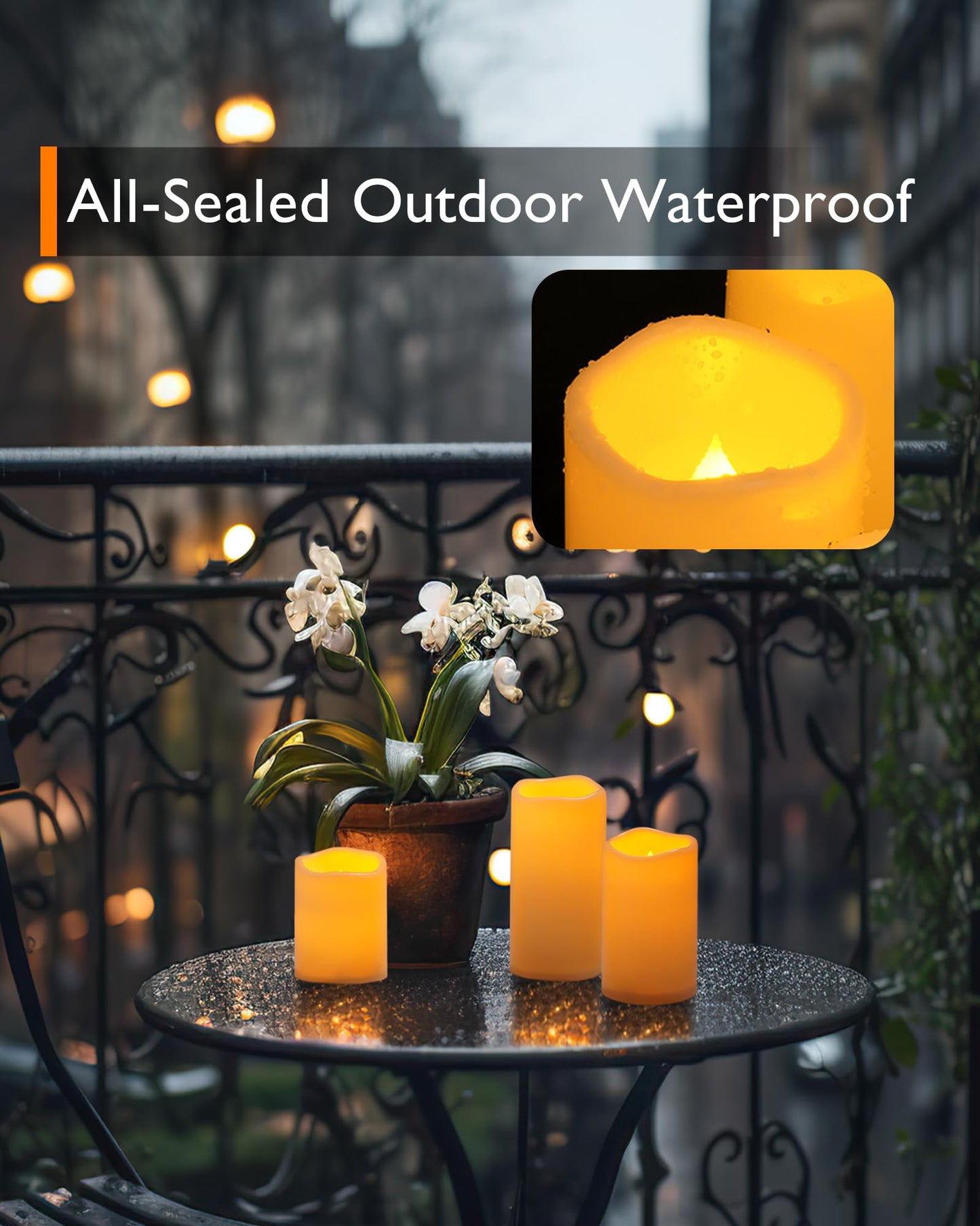 Homemory 3 Pack Flameless Candles, Outdoor Waterproof, Battery Operated LED Pillar Candles with Remote Control and Timer, Plastic, Long Lasting，4”5”6”