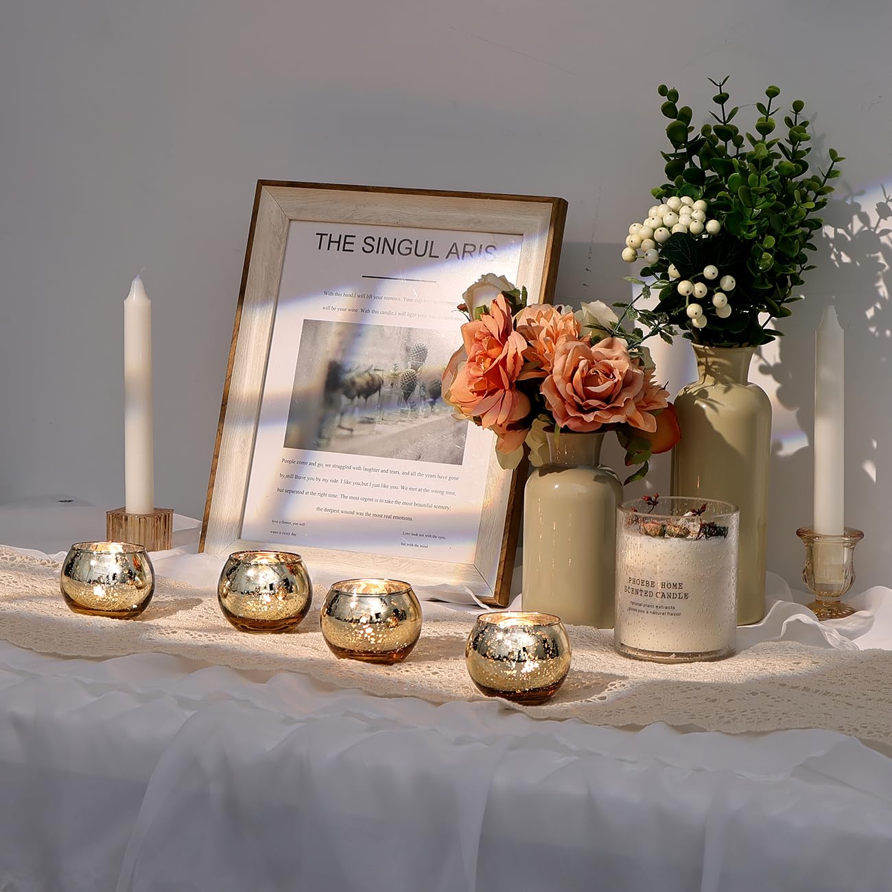 LETINE Gold Mercury Glass Votive Candle Holders - Set of 36 | Elegant Gold Tealight Candle Holders for Table Centerpieces,Spring Summer Weddings, Rehearsal Dinners, Valentine's Day Decorations