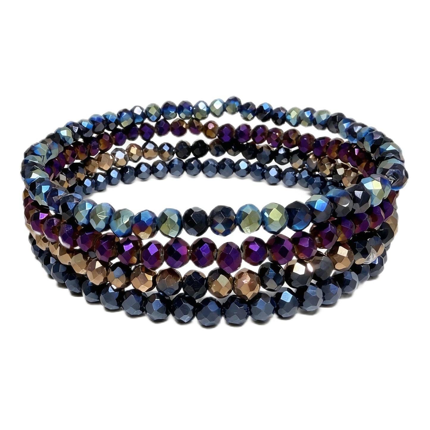 Lubrifico Boho Crystal Bracelet Set of 4pcs/set,4mm Beads Stackable Layering Stretch Bracelets for Women(black)