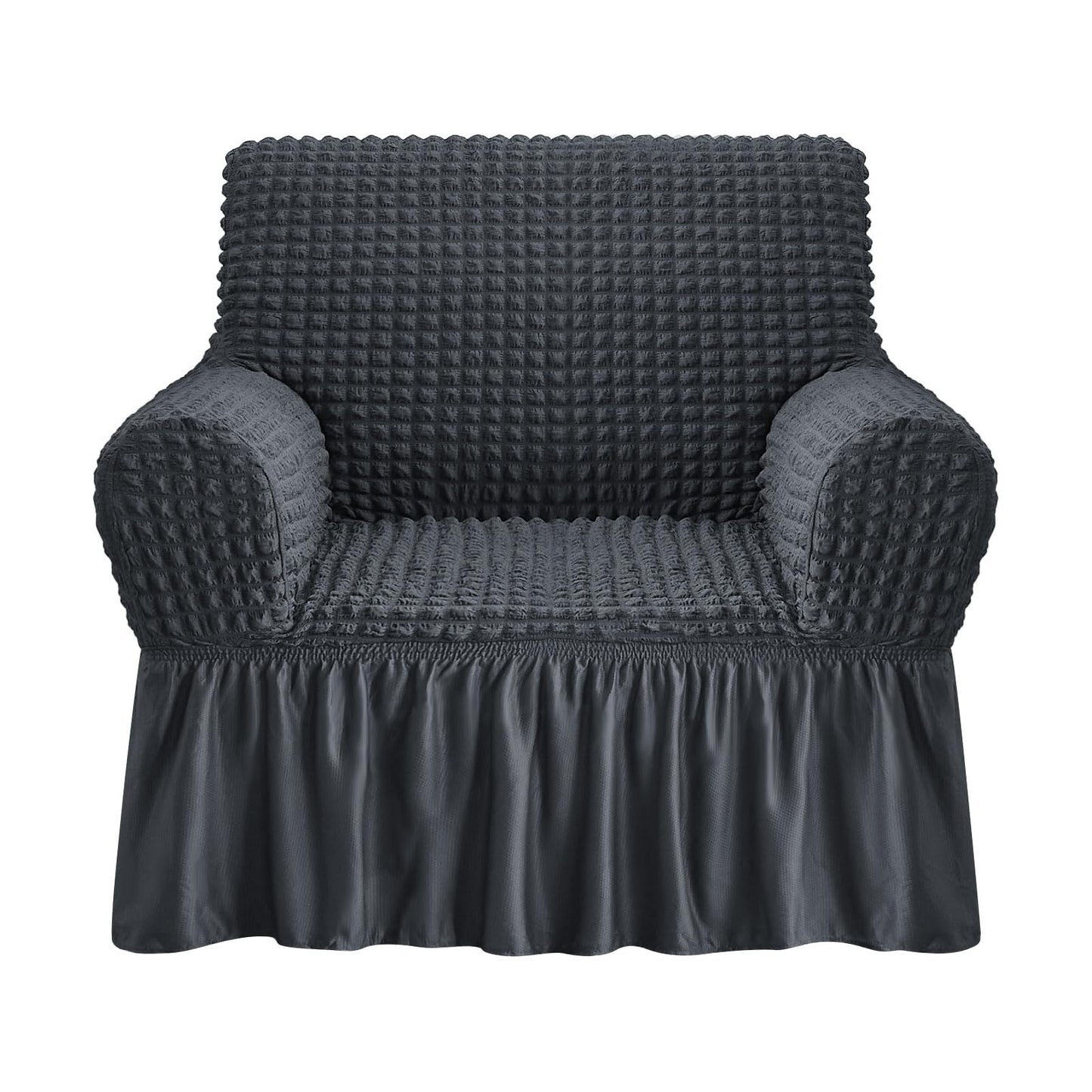 NICEEC Armchair Cover Dark Grey Armchair Slipcover 1 Piece Easy Fitted Sofa Couch Covers Universal High Stretchable Durable Furniture Protector with Skirt Country Style (1 Seater Dark Gray)