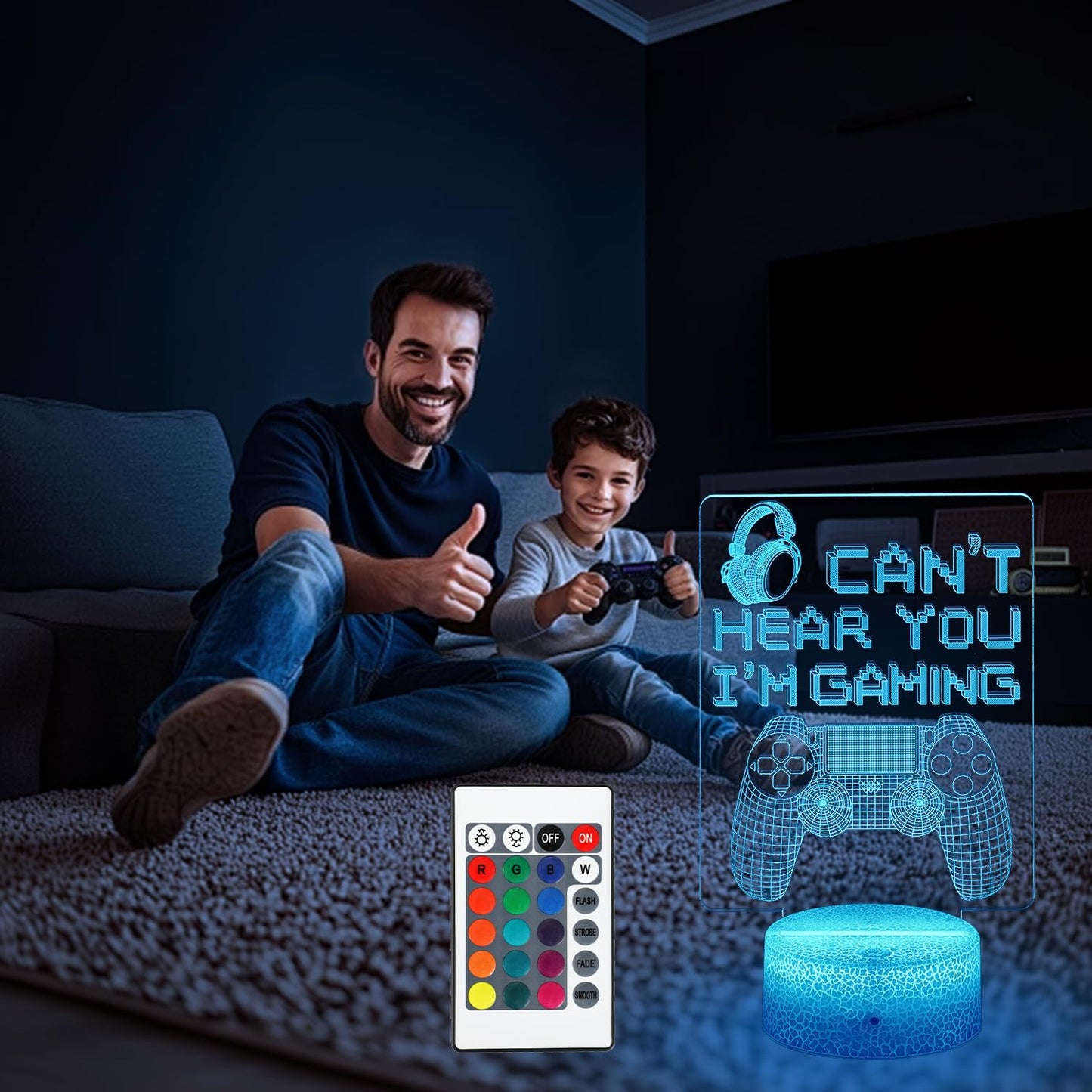 JYDZMYYM 3D LED Gaming Night Light with Remote, Can't Hear You I'm Gaming Controller Design, 16 Color Changing, USB and Battery Powered