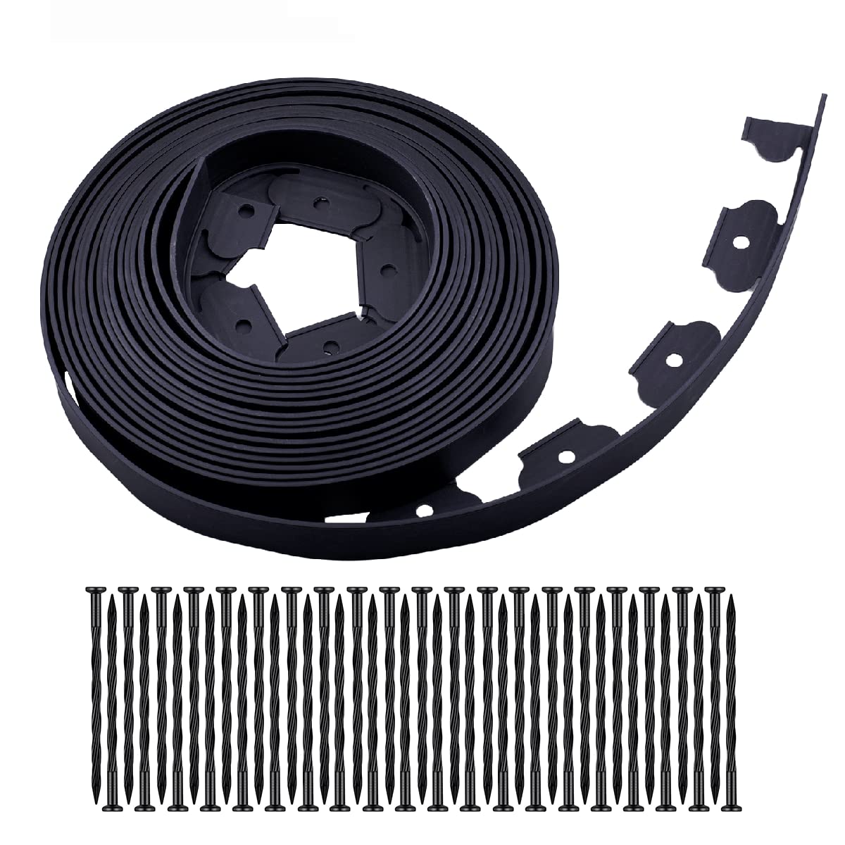 Garden Edging，40ft Landscape Edging with 40 Spikes for Lawn 2 Inch Tall(Black, 40FT)