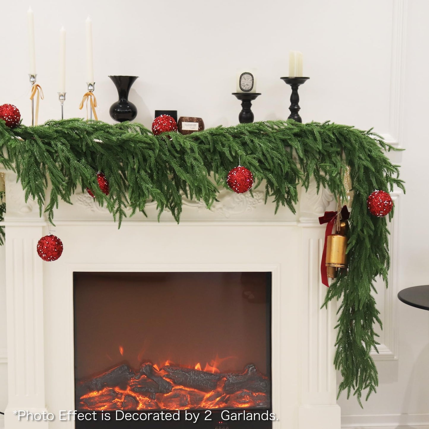 9FT Christmas Garland Norfolk Pine Garland Real Touch Artificial Greenery Garland for Mantle Fireplace Table Indoor Outdoor Holiday Decortions
