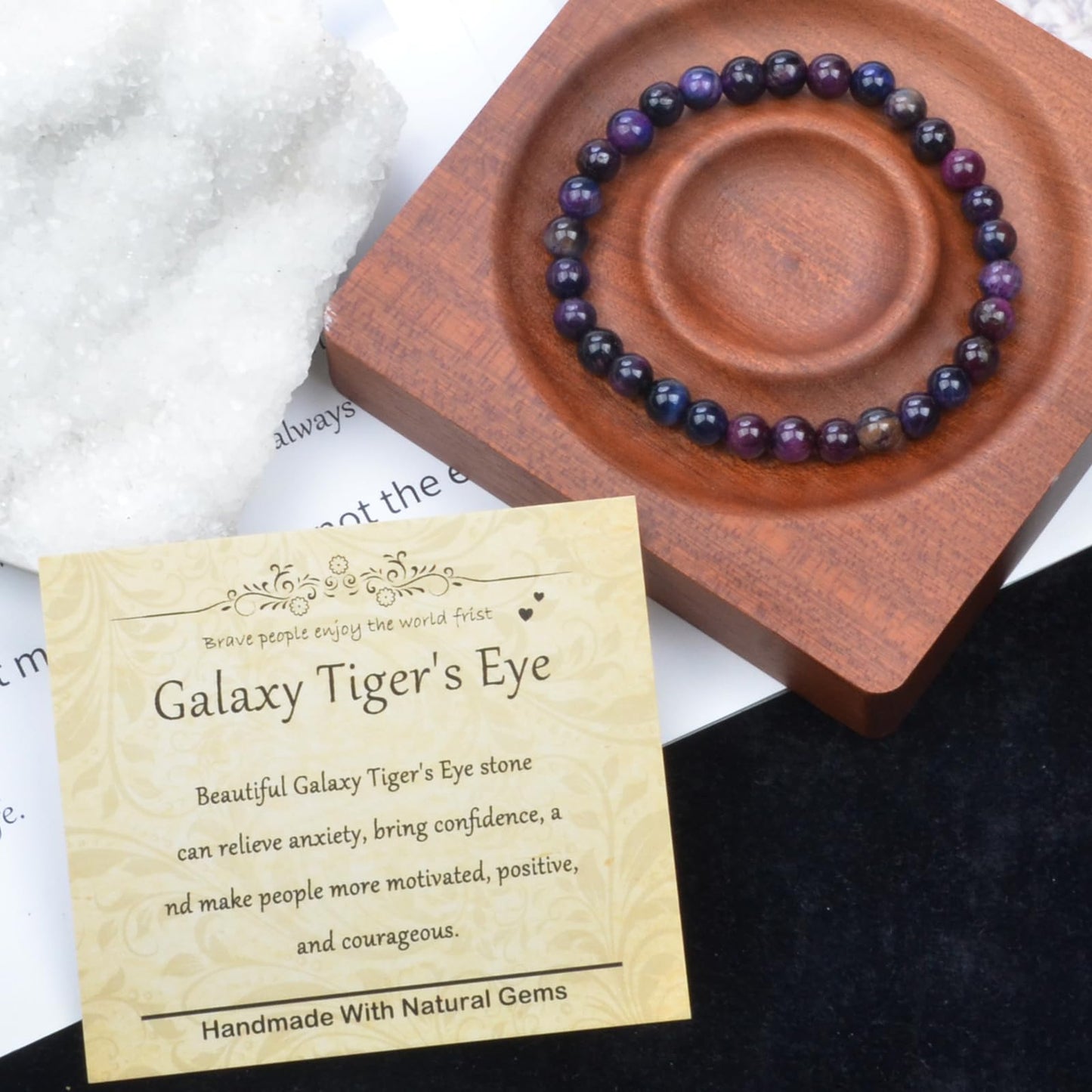 CHCCOYE 6mm Natural Healing Gemstone Bracelet Handmade Yoga Stretch Elastic Bracelet Stress Relief Crystal Jewelry for Men and Women (6mm Galaxy Tiger's Eye)