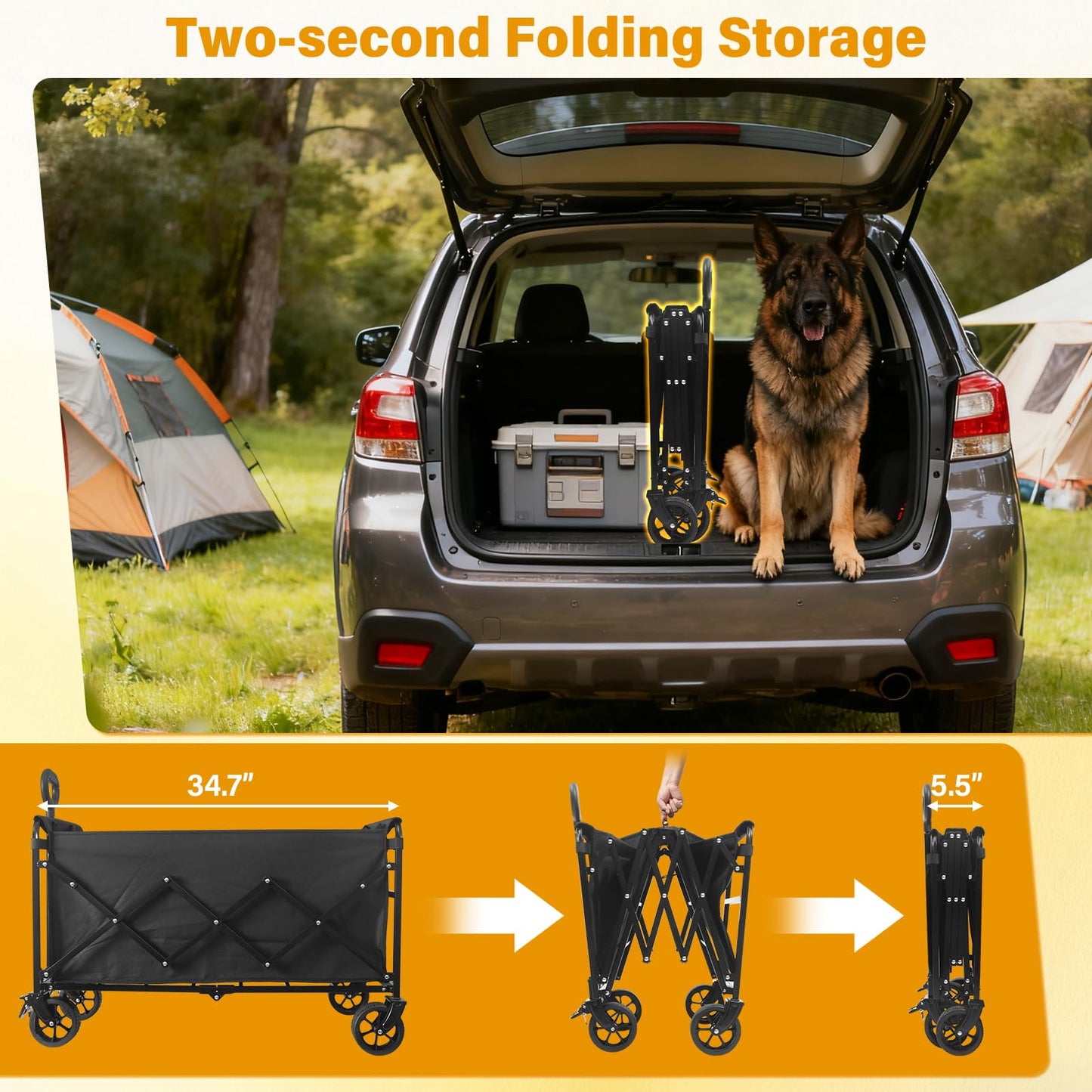 Yollber Wagons Carts Foldable,Large Capacity Foldable Wagon Cart Collapsible Wagon with Wheels & Drink Holders,Heavy Duty Utility Folding Cart for Camping Garden Grocery Shopping