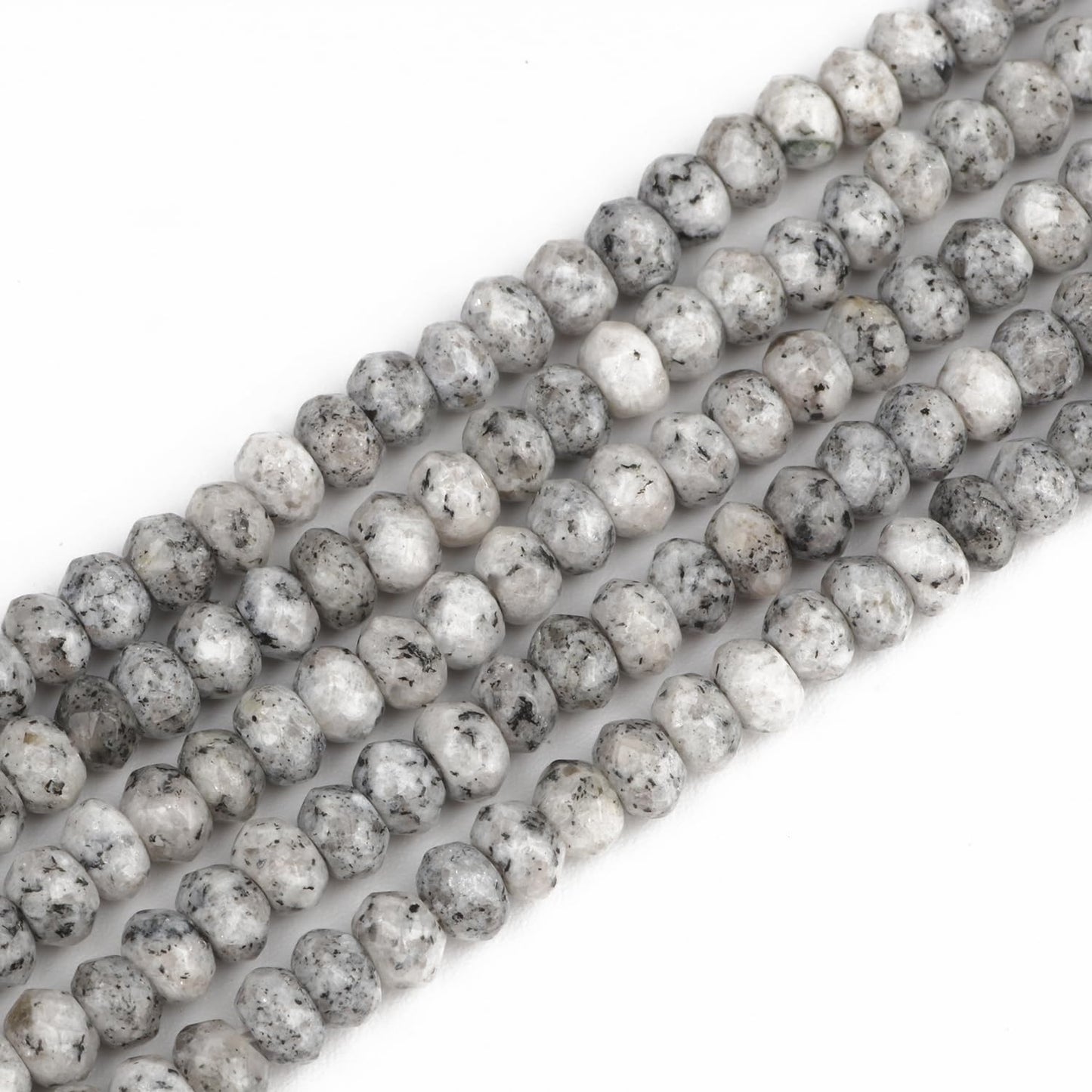 2 String 220PCS 3x5mm Natural Grey Color Speckled Beads for Jewelry Making, Songxi Facted Loose Gemstone Beads for DIY Bracelet Necklace Making Supplies with Energy Healing Chakra Power