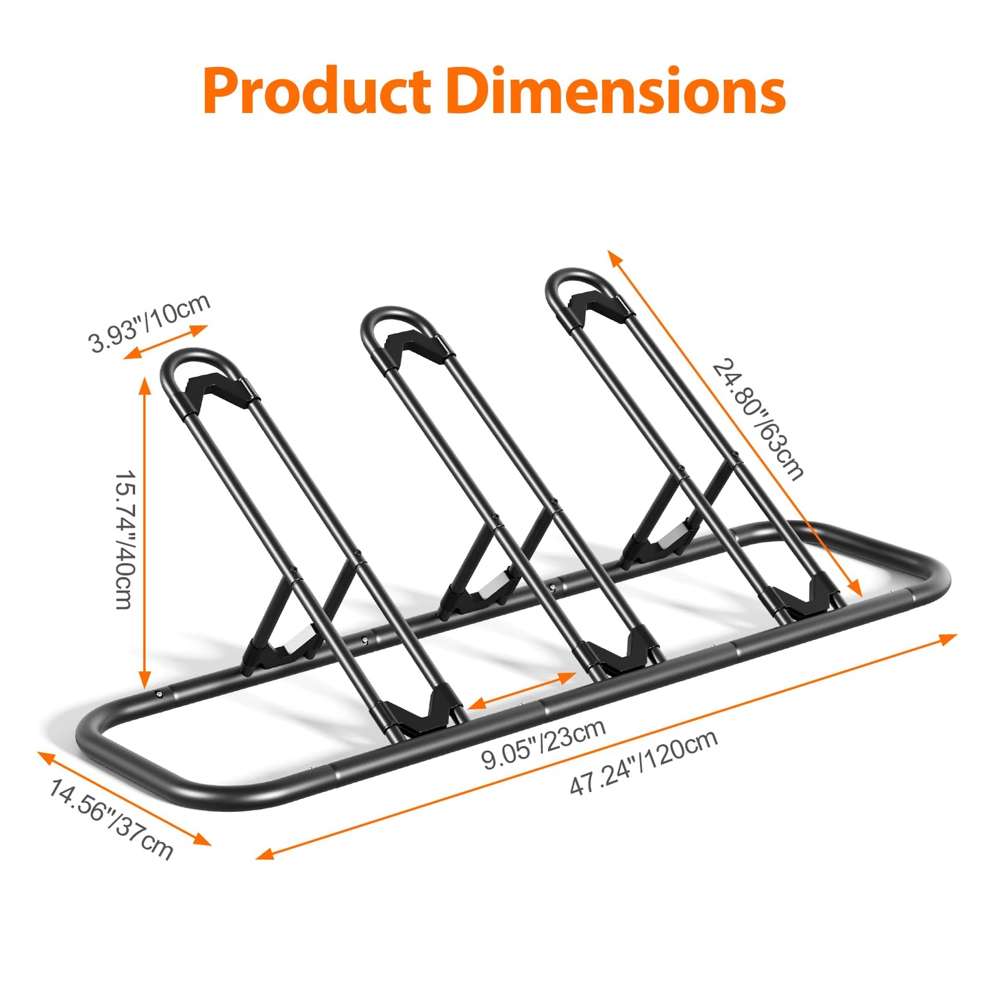 Mr IRONSTONE Bike Rack, Floor Storage Stand for Garage, Indoor/Outdoor Parking Holder, Fits Mountain, Road & Kids Cycles (Black, 3-Slot)