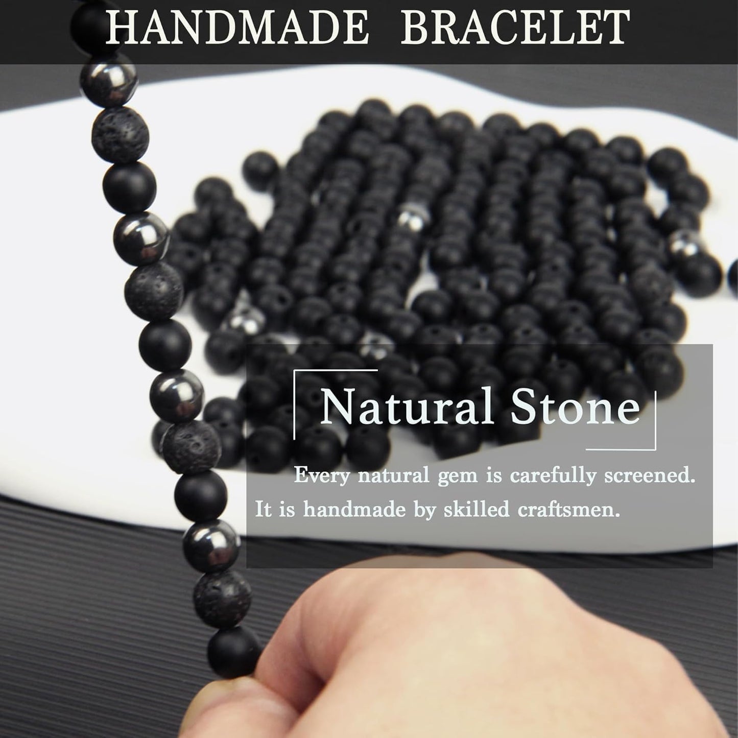 GDLKPYHS Black Obsidian Bracelets for Men - Elephant Bracelet - Tourmaline Beaded Bracelets, 8MM Black Onyx Hematite Lava Stone Beads Triple Protection Bracelet for Men Women Gifts