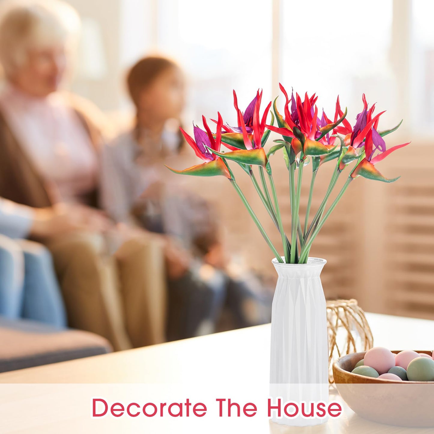 Hanaive 12 Pcs Bird of Paradise Artificial Plant 24 Inches Hawaiian Tropical Flowers Fake Rubber Strelitzia Faux Flowers Bouquet for Home Garden Office Wedding Indoor Outside Party Decor DIY (Pink)