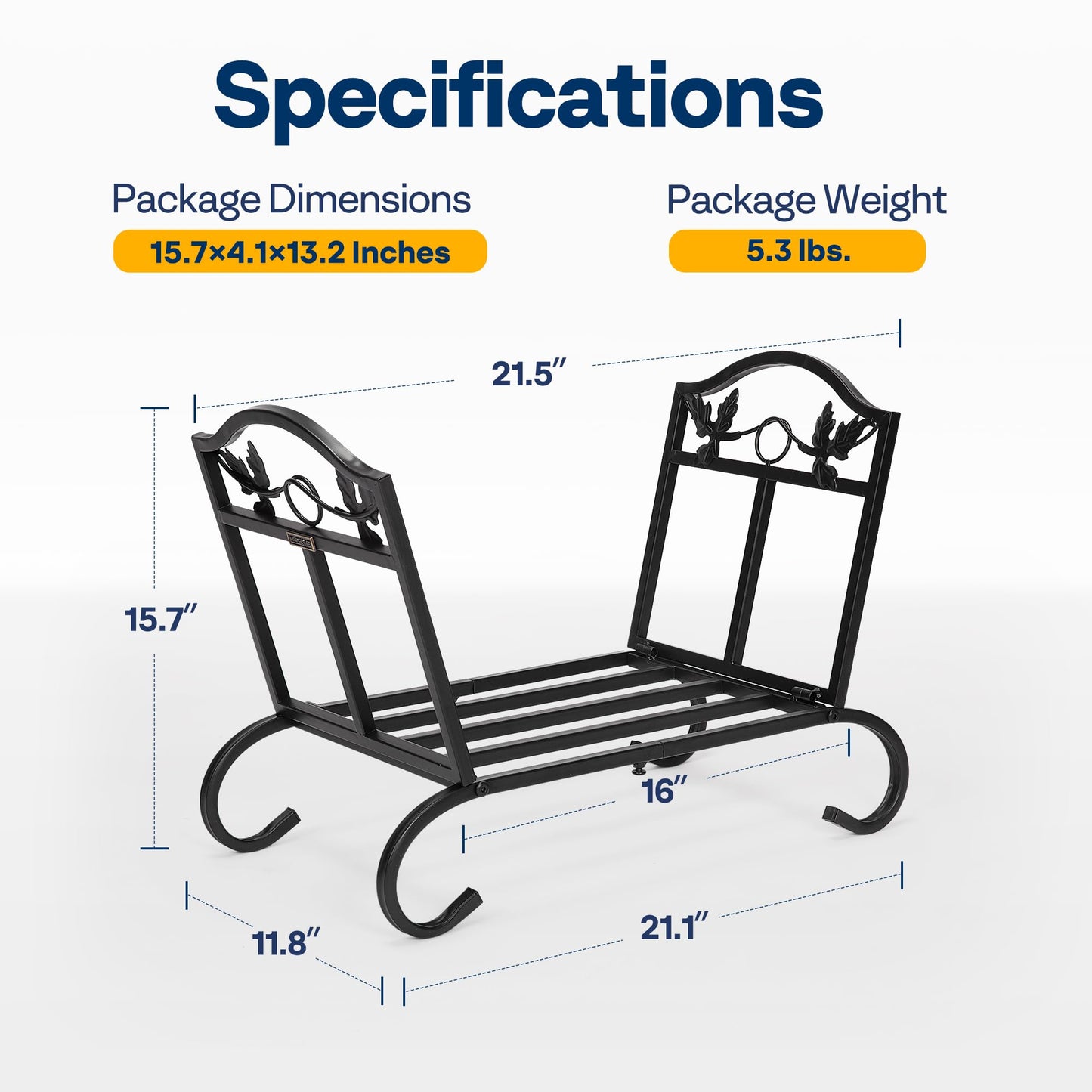 VIVOHOME 21.5 Inches Folding Firewood Storage Log Rack with Decorative Leaf Pattern and Detachable Arched Feet Wrought Iron Wood Holder Stacker Black