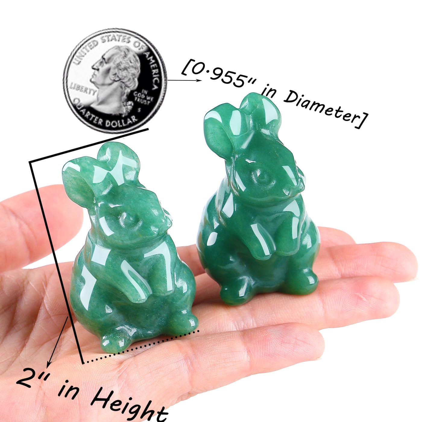 QINJIEJIE 2" Green Aventurine Bunny Decor Crystals Rabbit Figurines, Easter Bunny Statue Decorations Carved Stones Statue Natural Gemstones Polished for Spring Easter Decor Party Favors