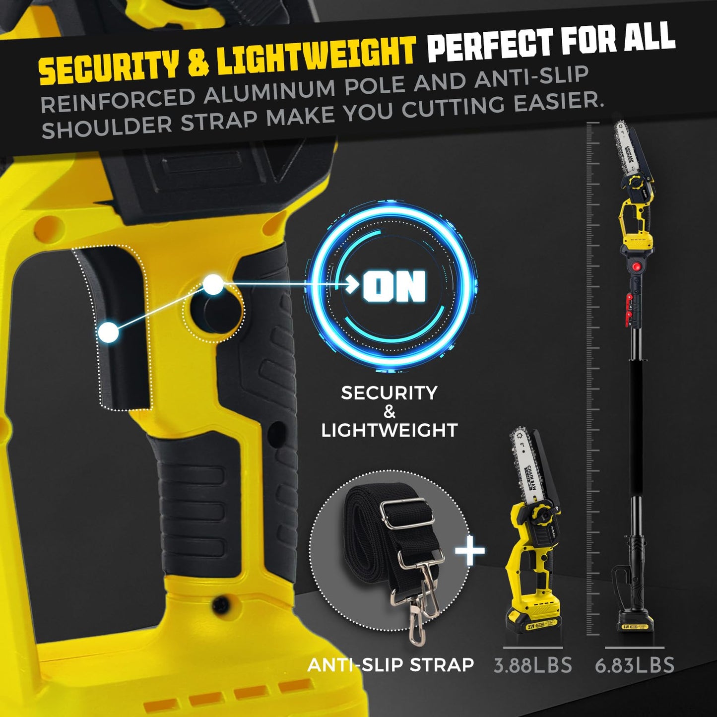 Autubin 2-in-1 Electric Pole Saws for Tree Trimming, 1200W Brushless Cordless Pole Saw & 6 Inch Mini Chainsaw,16 Ft Max Reach & Multi-Angle, Tree Trimmer Branch Cutter Limb Pruner with 2 Batteries