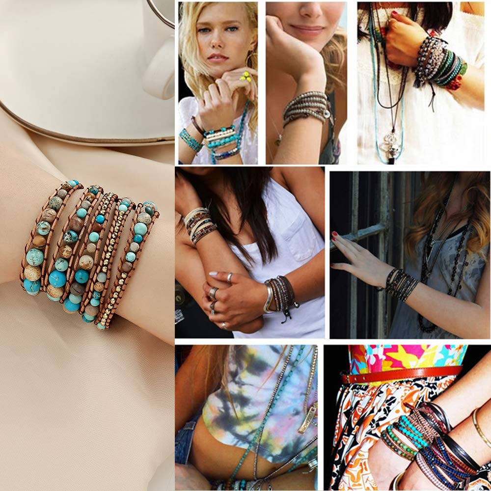 Plumiss 4mm 6mm 8mm Turquoise Jasper Hematite Bead Mixed 5 Wraps Stackable Bracelet Jewelry