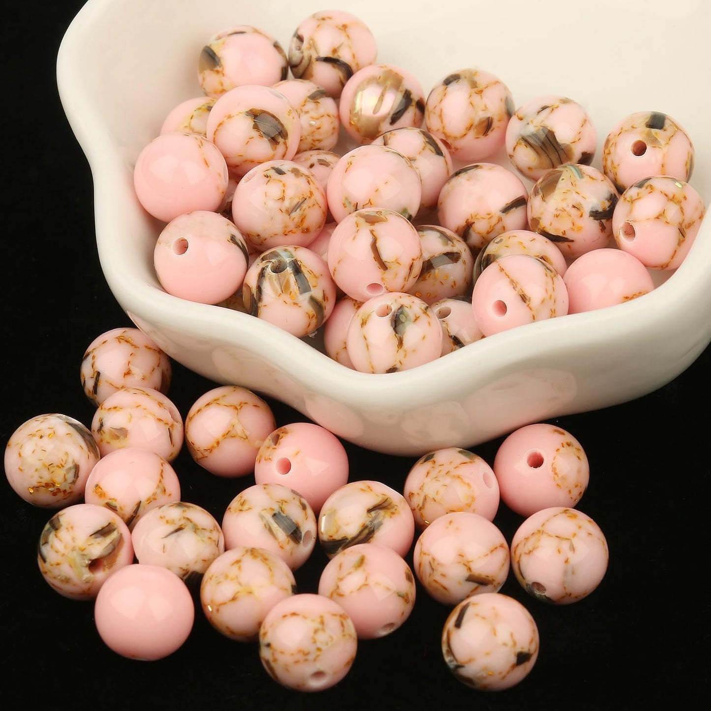 Yochus 60pcs White Shell Turquoise Beads，6mm Natural Stone Round Loose Beads for Jewelry Making Earring Necklace DIY Crafts