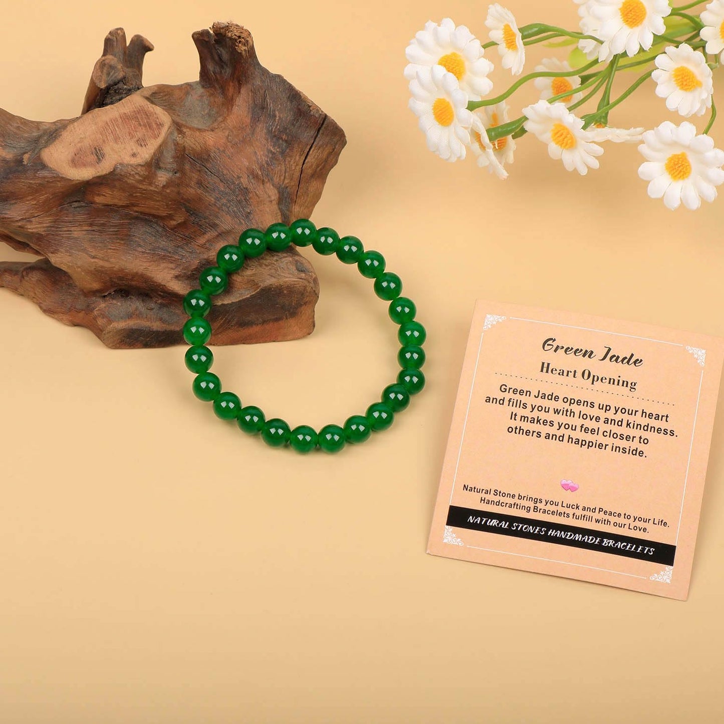 AD Beads Handmade Gemstone Stretch Elastic Bracelet Crystal Healing Reiki Nature's Beauty and Spiritual Essence Unisex (10mm, Green Jade (Heart Opening))