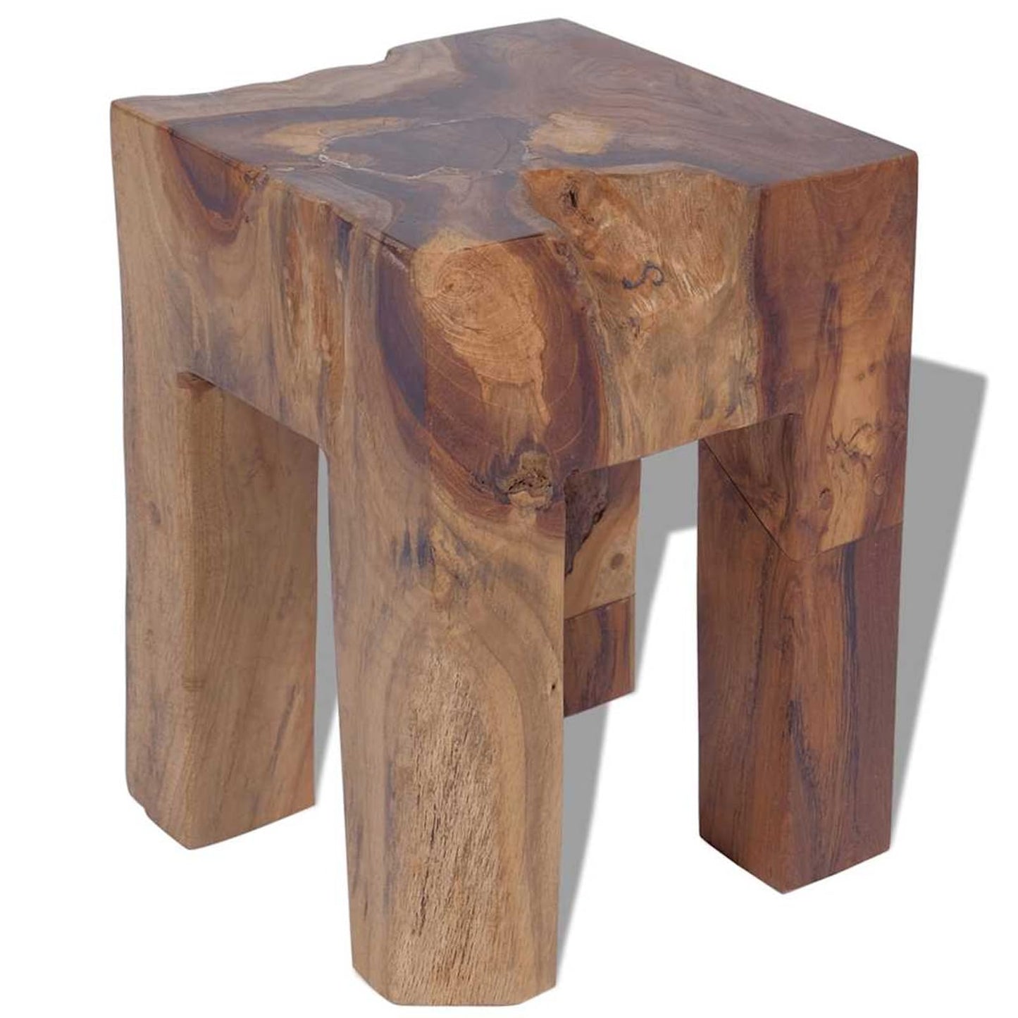 Gecheer Rustic Solid Teak Stool - Handmade Footrest/Side Table, Unique Design, 30x30x40 cm