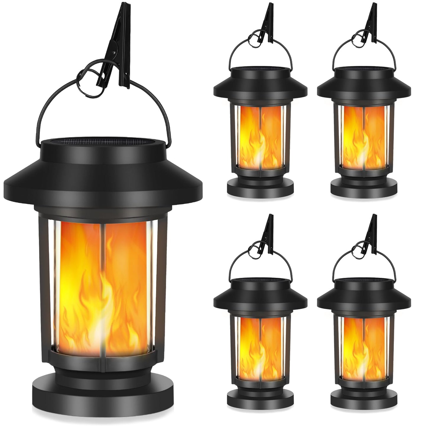 Derynome Solar Lantern Outdoor Lights, 4 Pack Upgraded Flickering Flameless Solar Lights Outdoor Waterproof, Hanging Decorative Lanterns for Yard Patio Path Garden Decor (4)