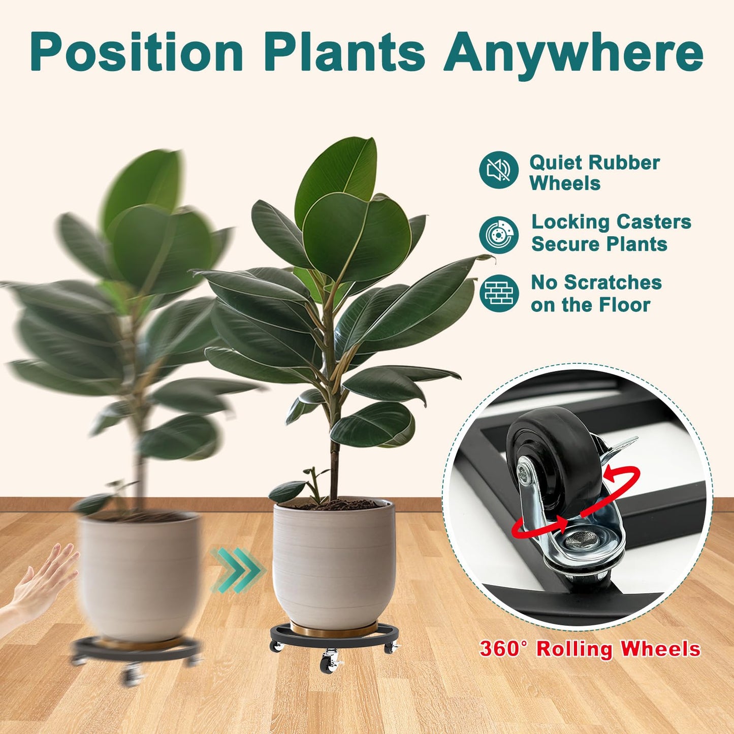 RIDSENIA 2 Pack Metal Plant Caddy with Wheels, 13'' Heavy Duty Round Rolling Planter Tray, Plant Stand with 360° Lockable Casters Wheels Indoor Outdoor Use, Planter Dolly for Flower Pots, Black