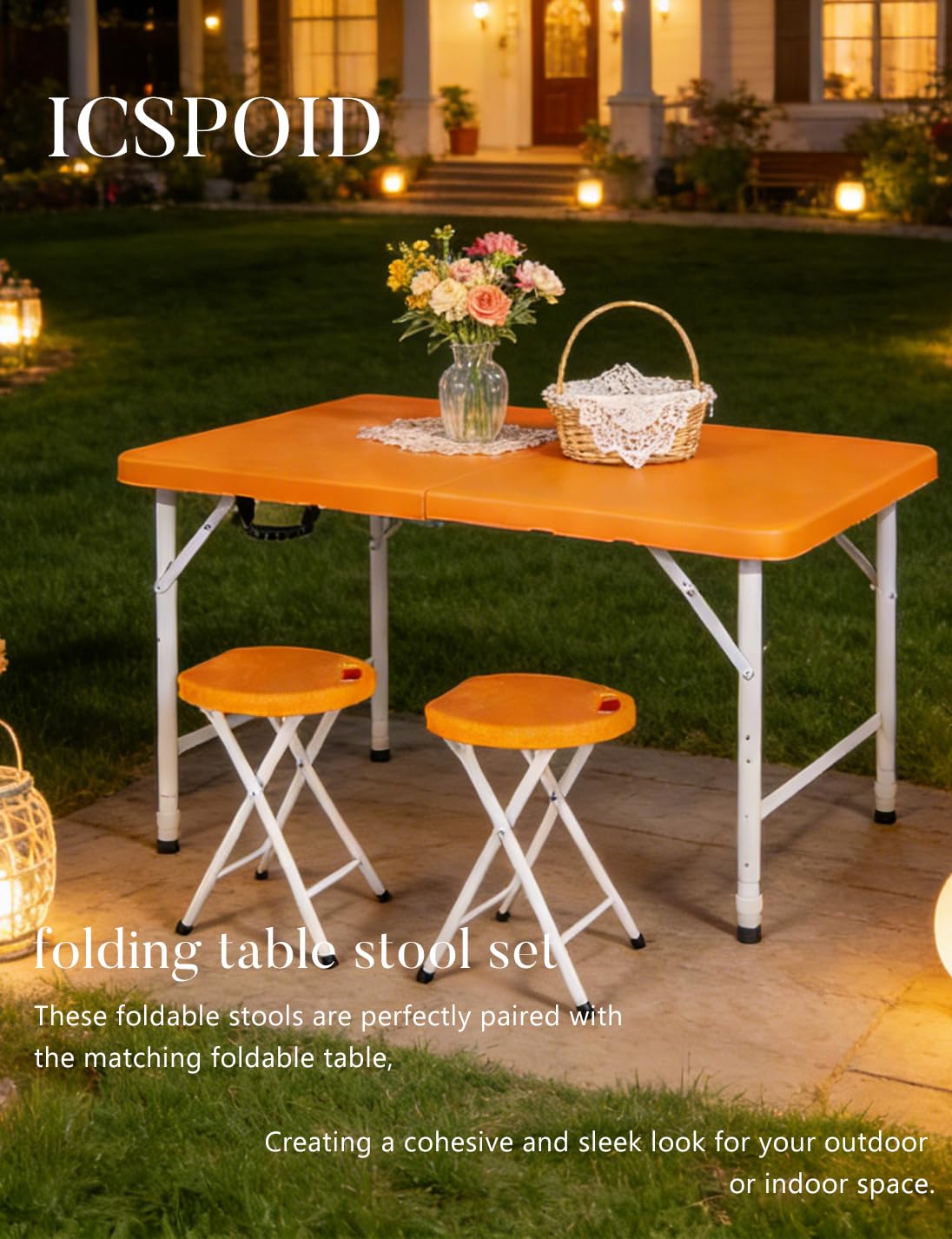ICSPOID 18 Inch Folding Stool with Handle, Folding Chair, 600 lbs Capacity Portable Foldable Bar Stool with Non-Slip Feet, Collapsible Stool for Indoor Outdoor Use