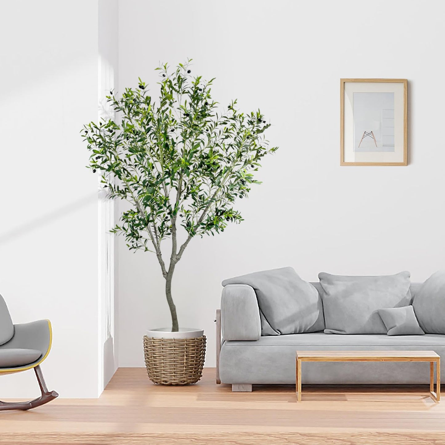 Faux Olive Tree, 8 Feet Realistic Faux Olive Tree Trunks & Leaf Fruits for Home Décor Accents, Perfect for Living Room & Office - Olive Trees Artificial Indoor